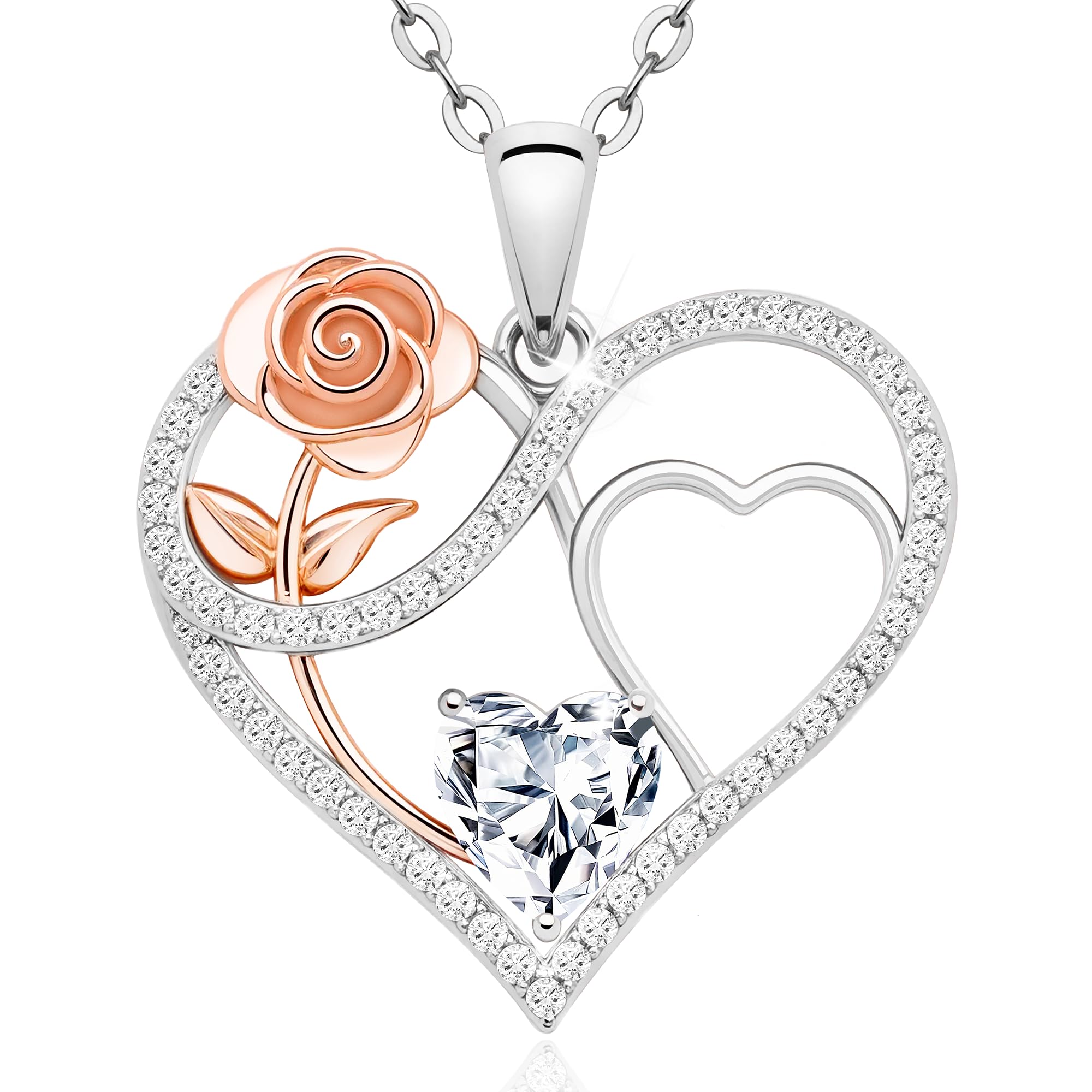 Infinity Rose Flower Necklace for Women–S925 Sterling Silver 18k Rose Gold Plated Birthstone Pendant,Gift for Her Mom Wife Girlfriend Lady,Fine Jewelry for Anniversary Valentine Dating Birthday Wedding
