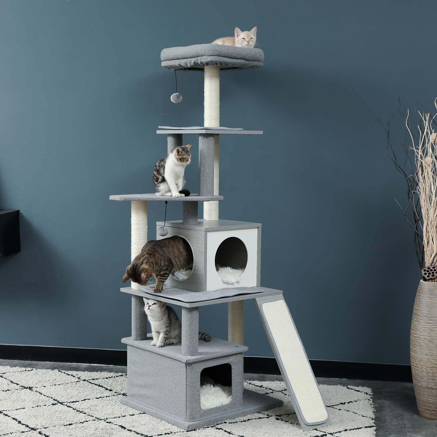 Buy Made4Pets Cat Tree Modern Grey Cat Tower, MultiLevel 62 Inches