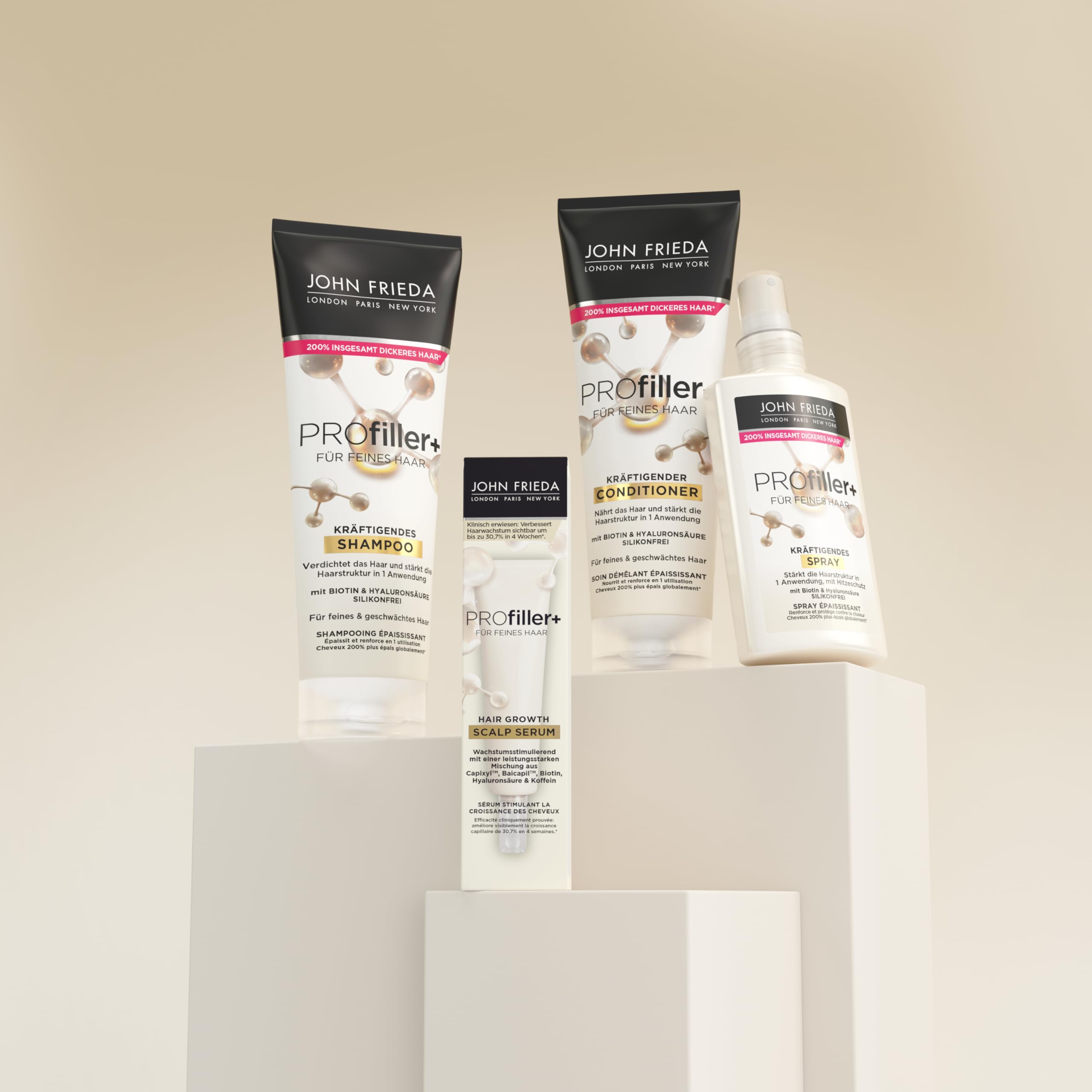 John Frieda PROfiller+ serum – porost włosów w przypadku dziedzicznego wypadania włosów – zawartość: 50 ml – do włosów cienkich – bez alkoholu – bezpieczne dla koloru – nienatłuszczające