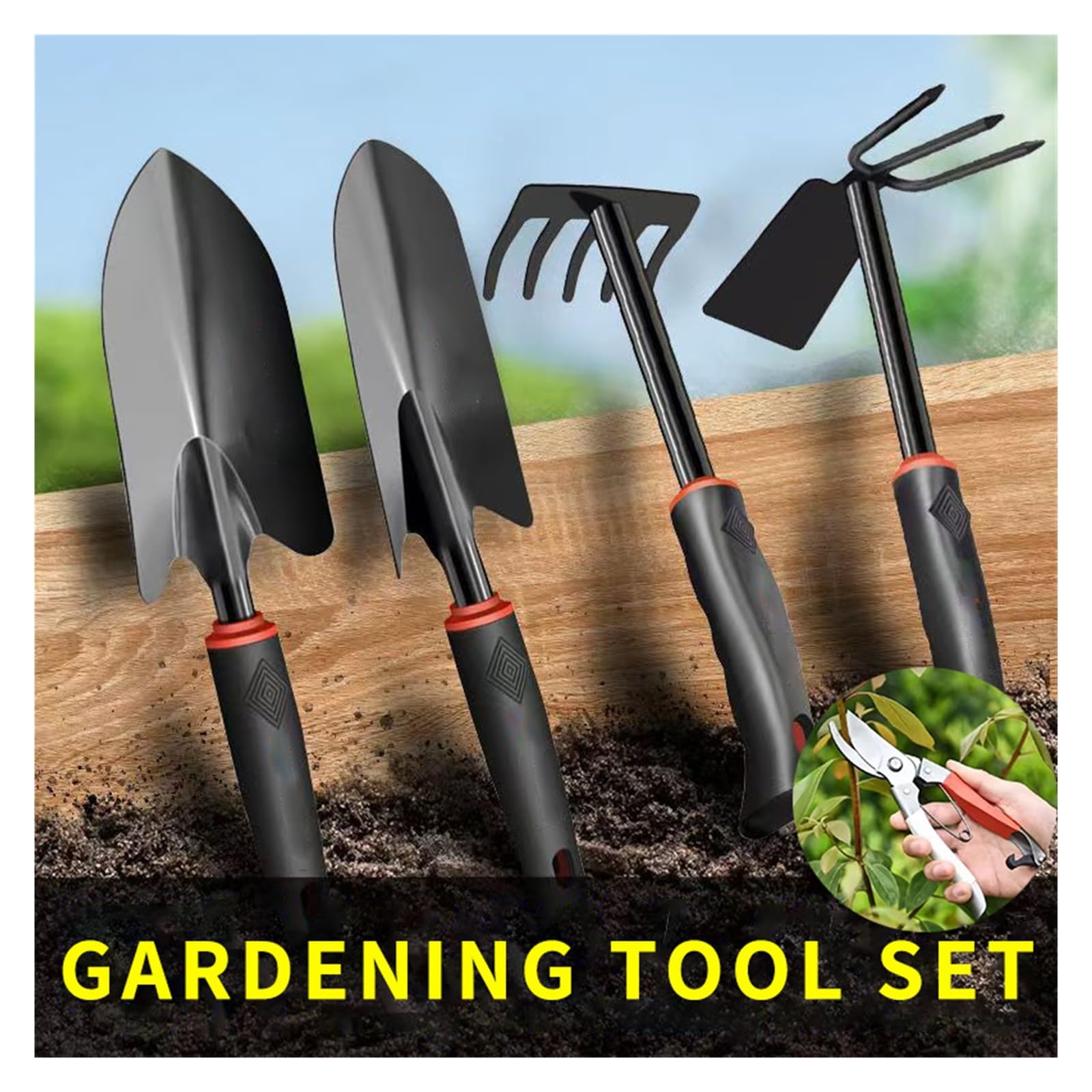 Générique Ensemble d'outils de Jardin 5 pièces : Pelle, sécateur, houe, râteau