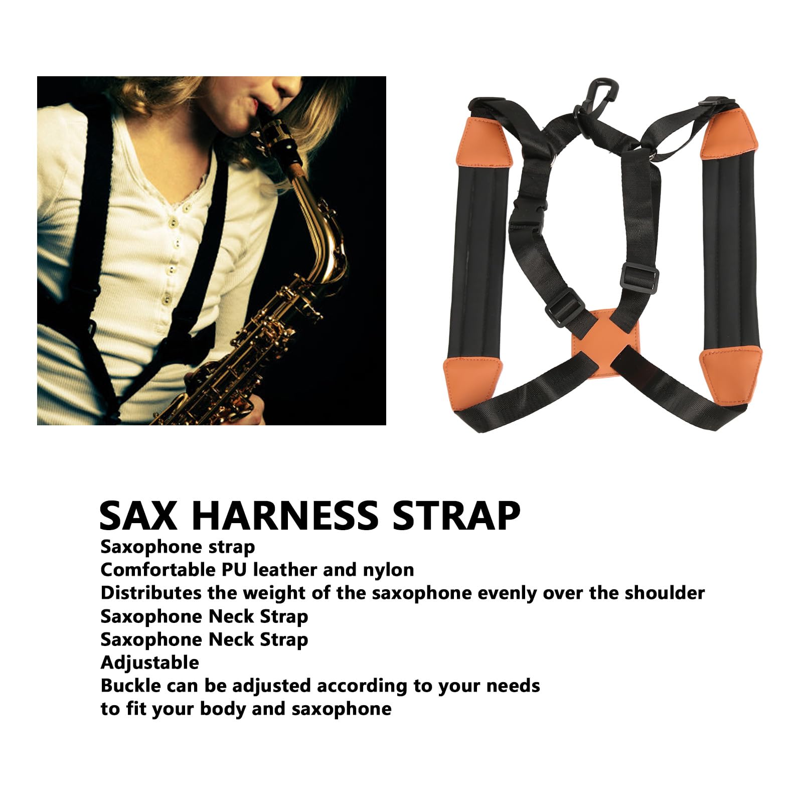 Fyearfly Sangle de saxophone, bandoulière de saxophone pour enfants, soulage la pression du cou, pour débutant enfant junior, pour saxophone baryton alto ténor