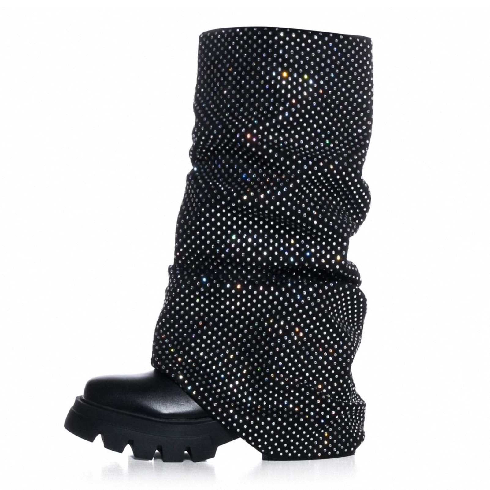 Womens Platform Fold Over Boots Wide Calf Slouchy Chunky heel Mid Calf Moon Boots Party Rave Shark Tall