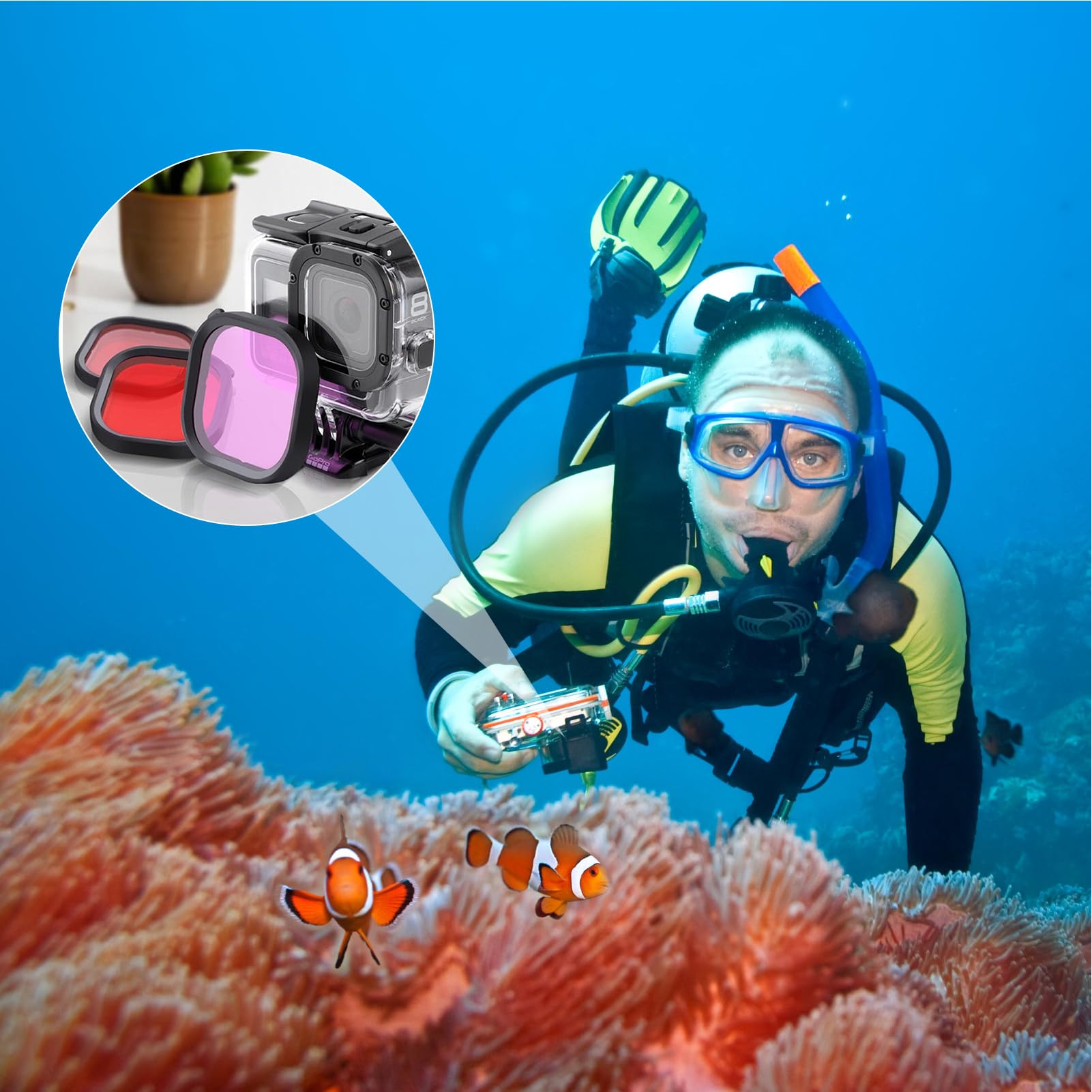 3 in 1 Snorkel Diving Underwater Filtro, Filtro Subacqueo Polivalente, Colori Rosso/Rosa/Viola, 3 Pcs, Massima Nitidezza e Colori Vividi per Immagini Subacquee Eccezionali, Adatto per GoPro 5,6,7