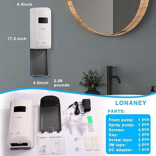 Miniatura 6 de Dispensador automático de jabón de manos espumoso sin contacto para montaje en pared, sensor de movimiento, botella de repuesto de líquido,
