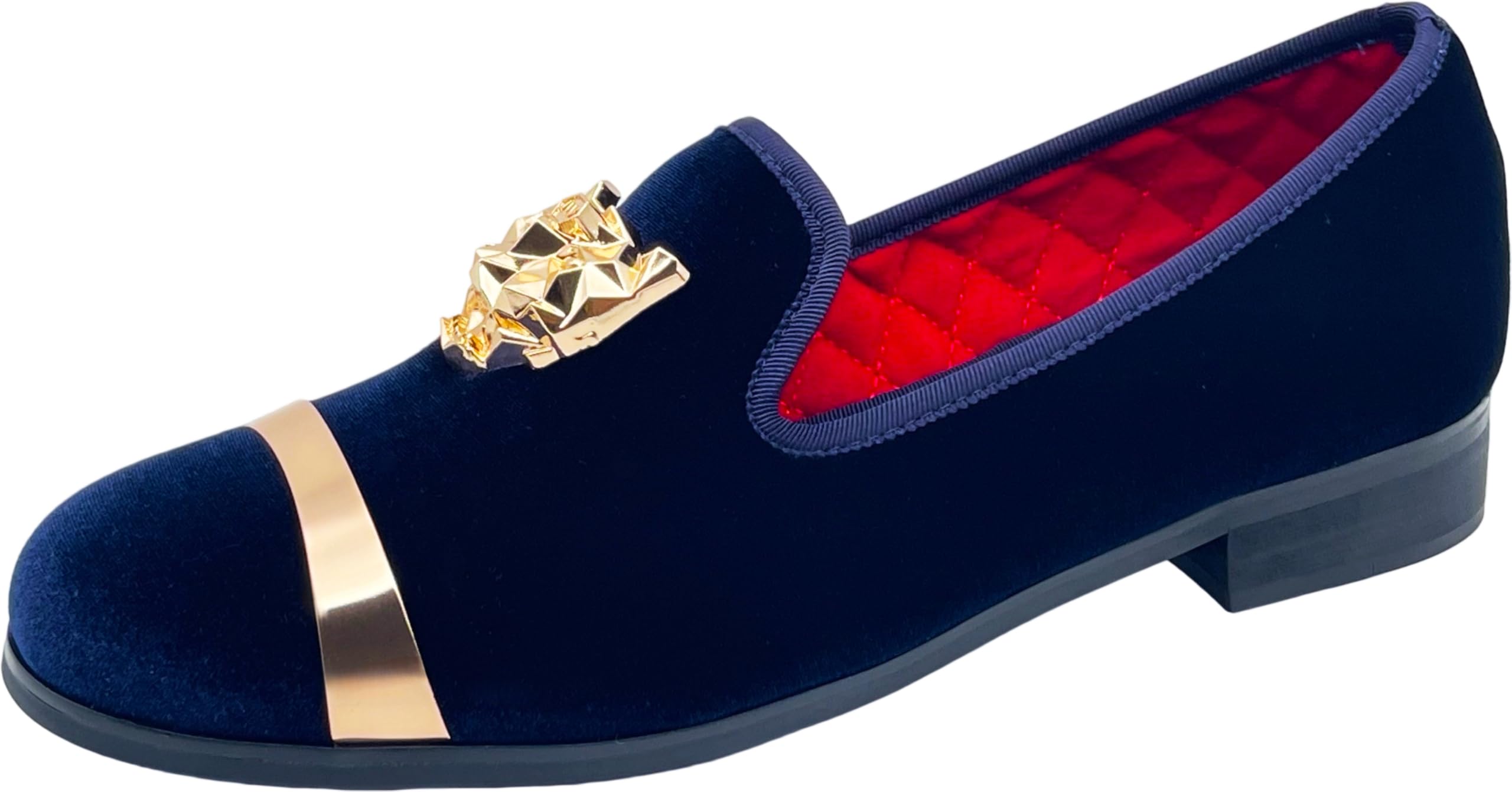 Men's Velvet Penny Loafers Slip-on Dress Shoes with Gold Buckle Wedding Party Prom Shoes