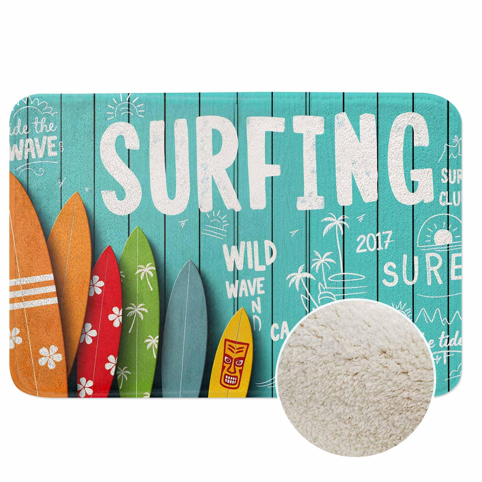 Alfombra de baño de Franela Vintage con Estampado de Tablas de Surf sobre