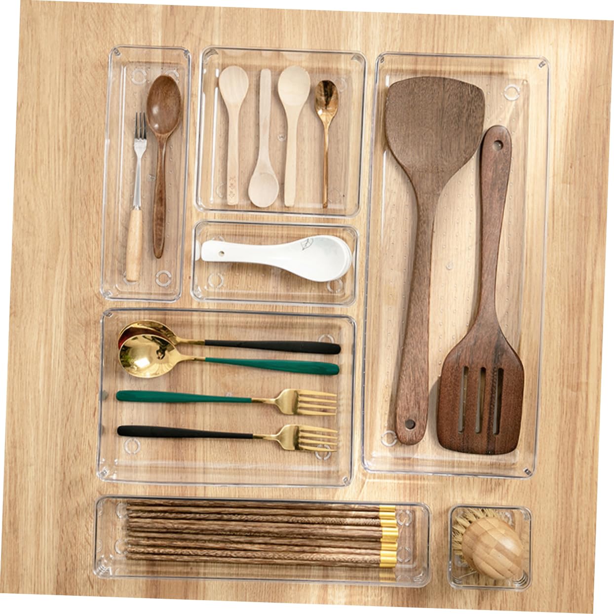 Organiseur de Tiroir Transparent Pet, Lot de 1 Set de Multi-tailles