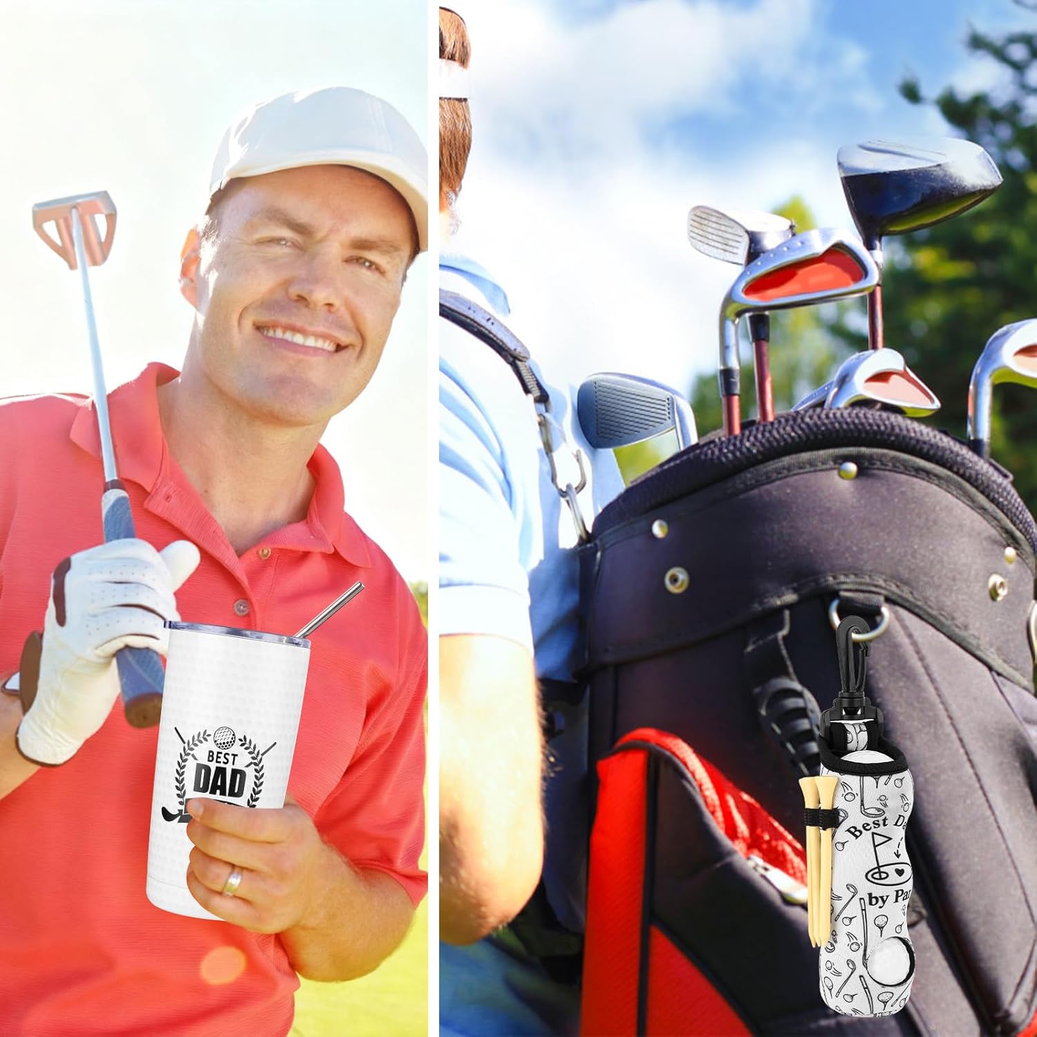 SAIWEILAI ONLINE 12 Pieces Golf Gifts for Dad Dads Christmas Gifts Funny Golf Father Gift for Dad Men Including Tumbler Mug Socks Towel Bag Ball Tee Holder Hat and Clip - Image 4
