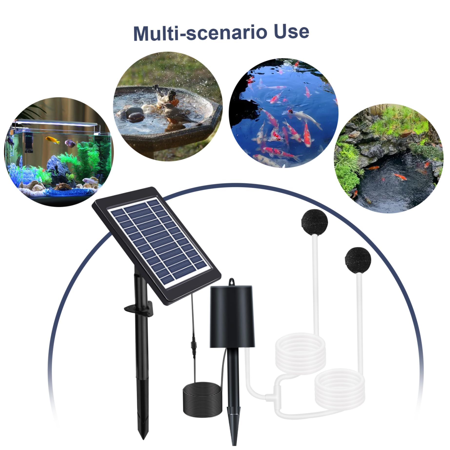 Aireador solar para estanque,aireador de bomba de aire para estanque de 4 W al aire libre con piedras de burbujas de aire de tubería,bomba de agua solar ajustable de 3 modos para pecera,jardín,estanqu