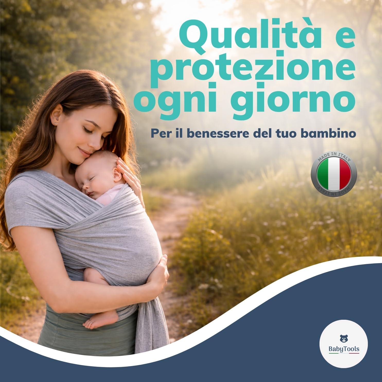 Fascia Neonato Cotone Organico Traspirante con 2 Bavaglini Inclusi Fascia Porta Bambino Fino a 15 kg Elastica Ergonomica 100% Made in Italy Leggero e Morbido Regalo Neonato