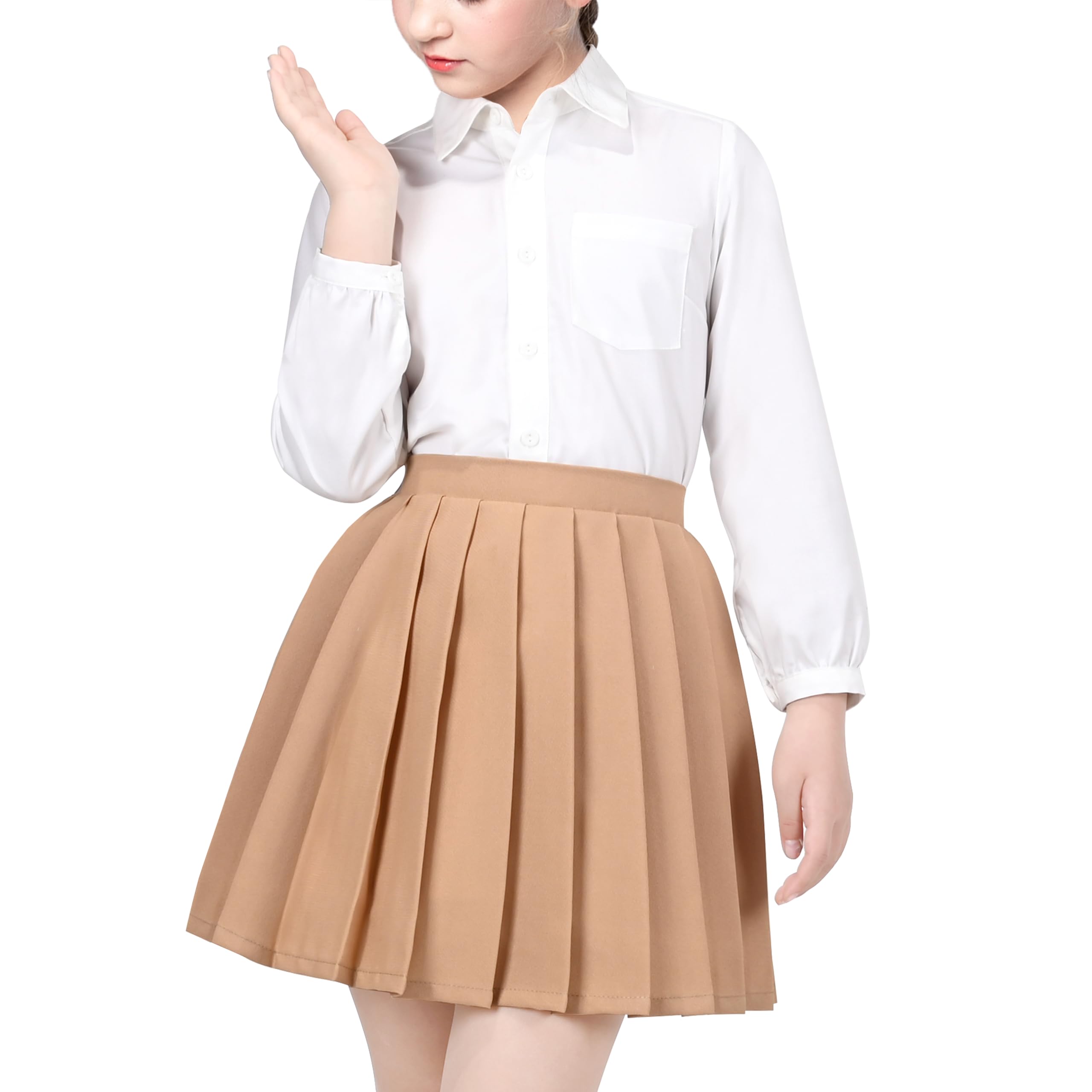 Sunny Fashion Chicas Falda Beige Plisado Corbata de moño Regreso a Clases Uniforme 6-14 años