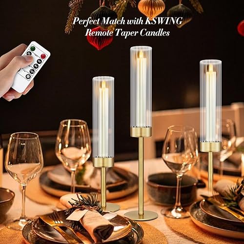 Miniatura 2 de KSWING - Juego de 6 portavelas de cristal dorado con forma de huracán, portavelas de latón transparente alto, perfecto para centro de mesa, fiesta,