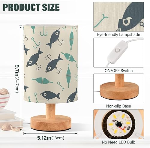 Miniatura 3 de Fishing Fish Small Desk Lamp for Bedroom Nightstand Bedside Lamps with USB Table Lamp with Fabric Night Light for Living Room