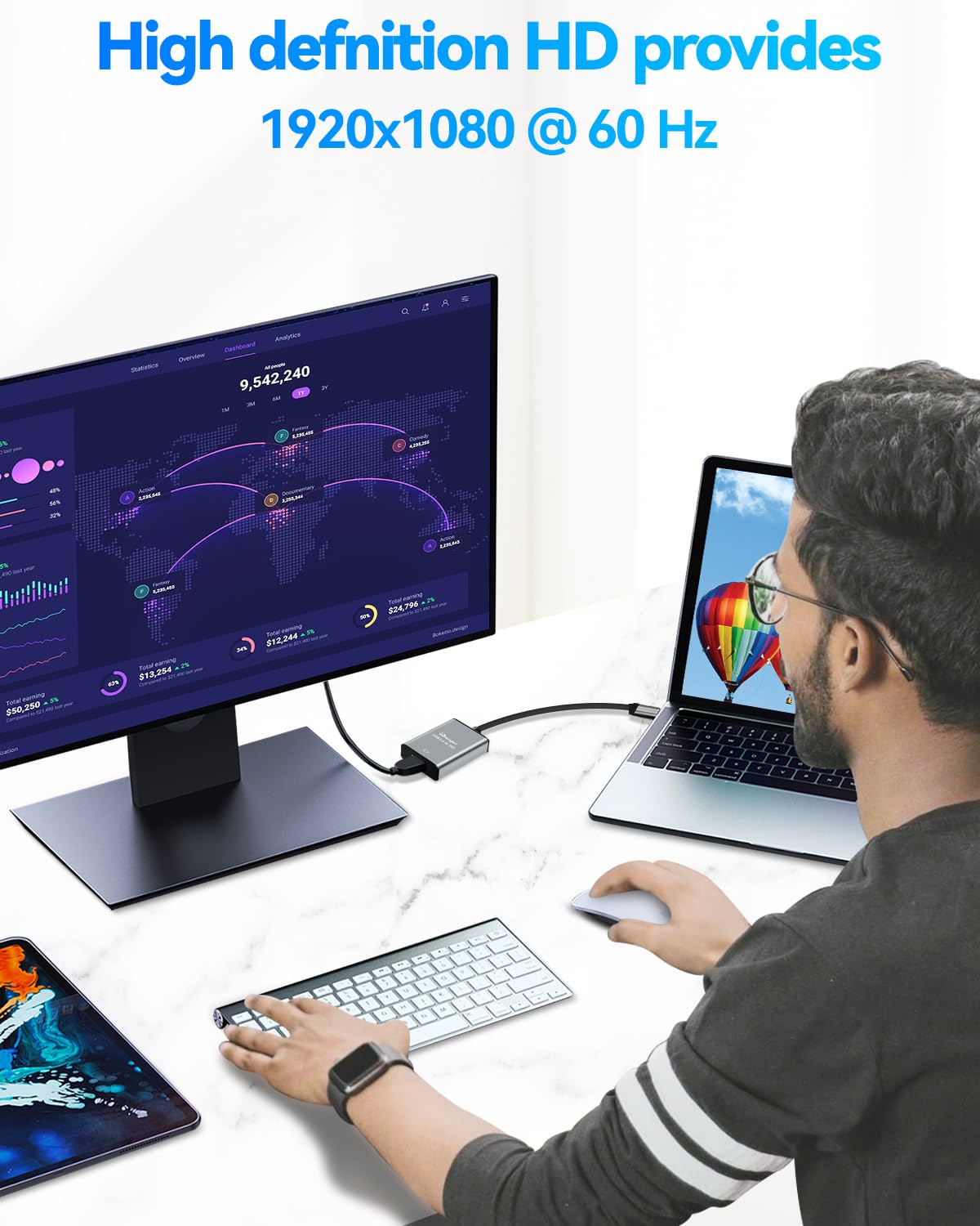 USB to HDMI Adapter 1080P@60Hz Extended Display, Sliver — Amazon image 2