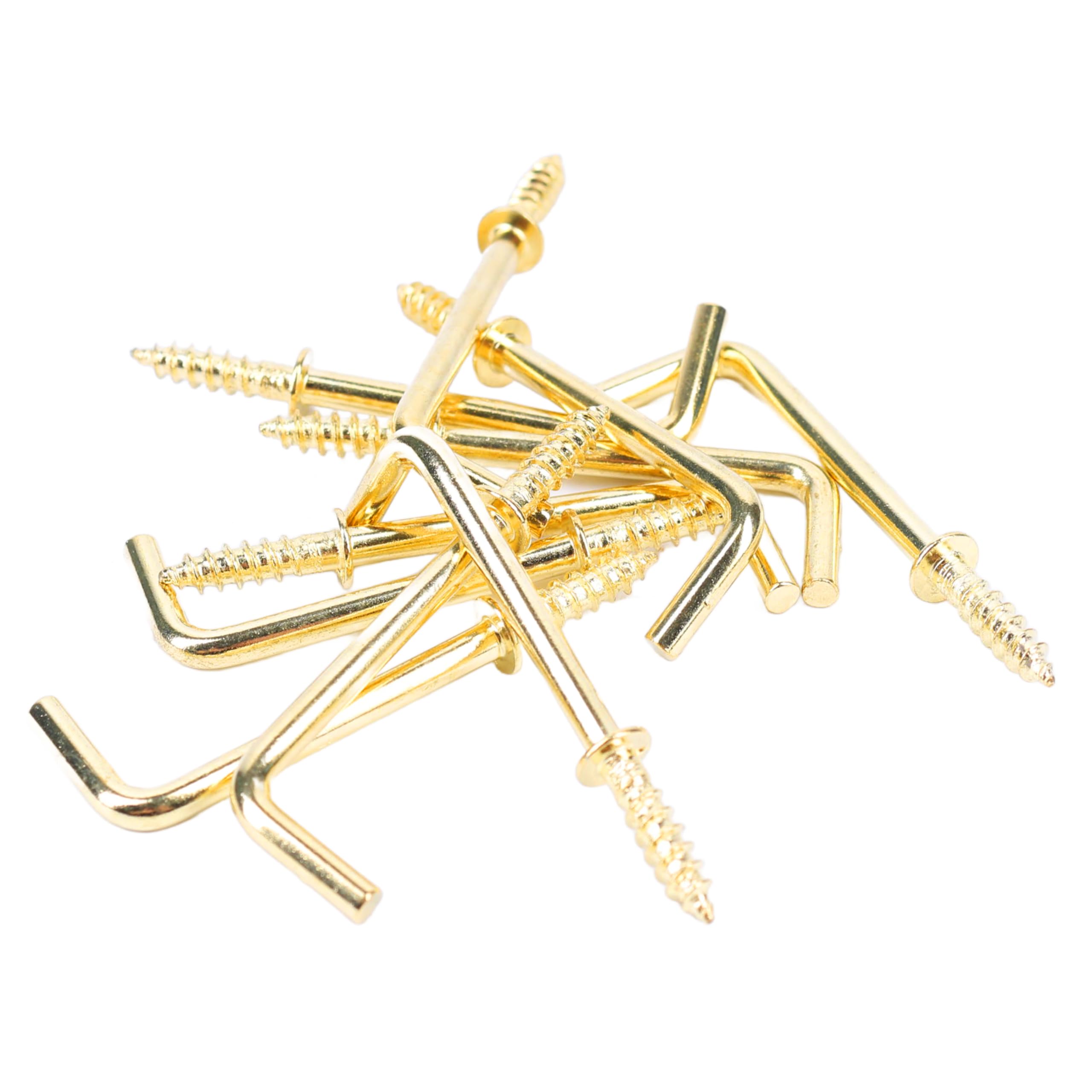 White Hinge Gold 20X Large Brass Screw In Dresser Hooks - 38Mm/1.5" Square Shouldered L Shape Cup Hooks