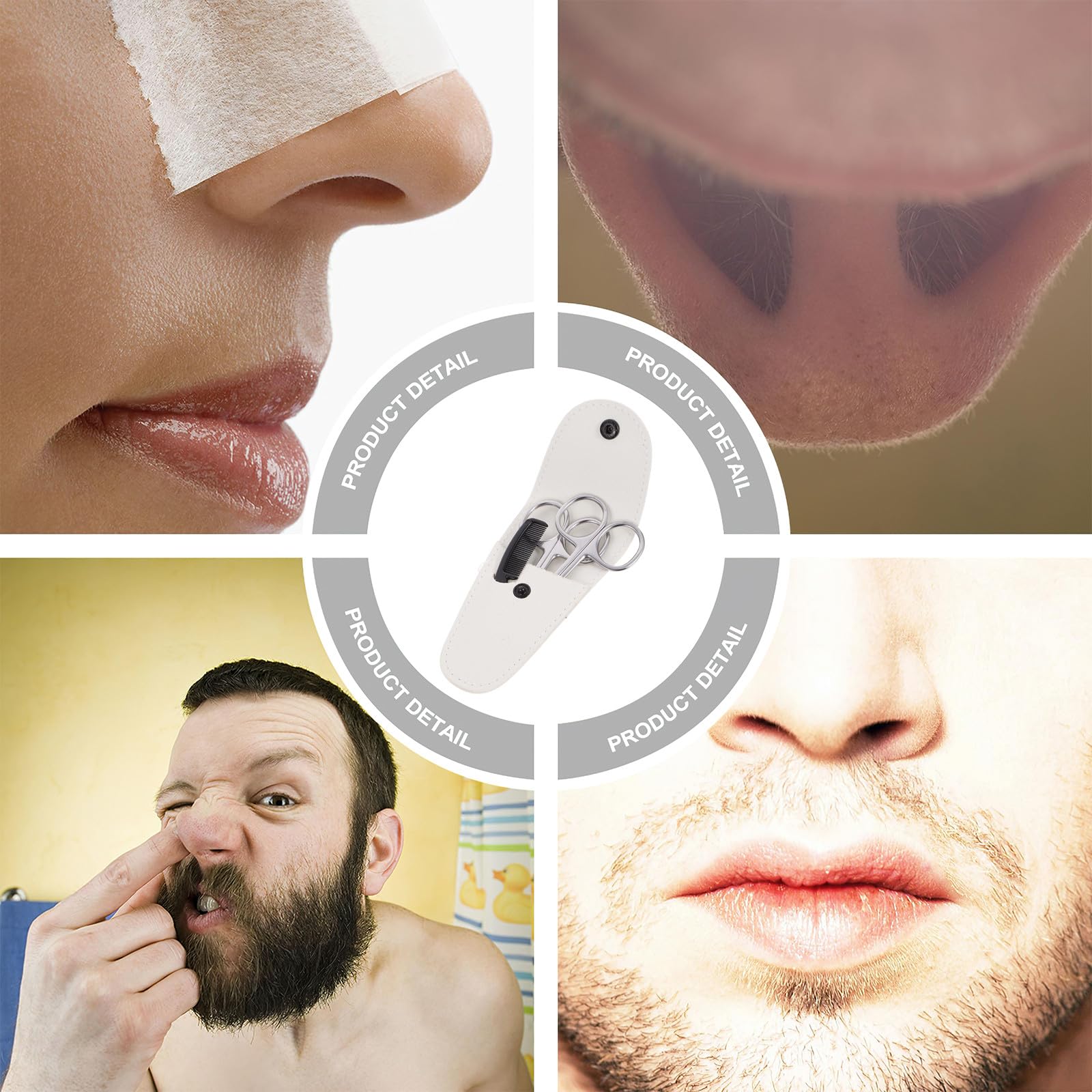 ULTECHNOVO Forbici per Barba 4 Pezzi in Acciaio Inossidabile Pettine Piccolo e Custodia in Pelle Bianca Kit per Rifinitura di Baffi, Naso e Orecchie per Uomini e Parrucchieri