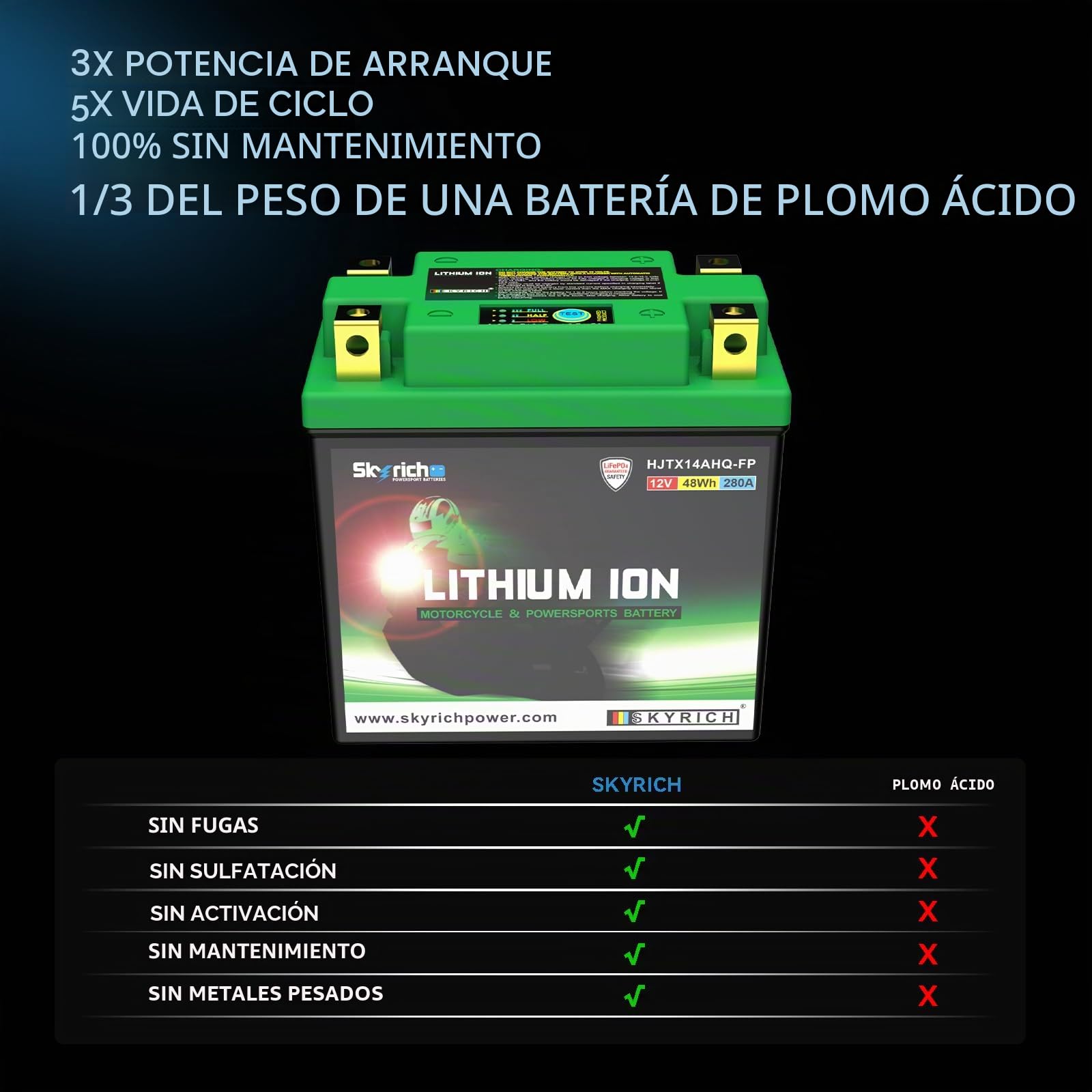 Skyrich HJTX14AHQ-FP Batería de Arranque, Xr X