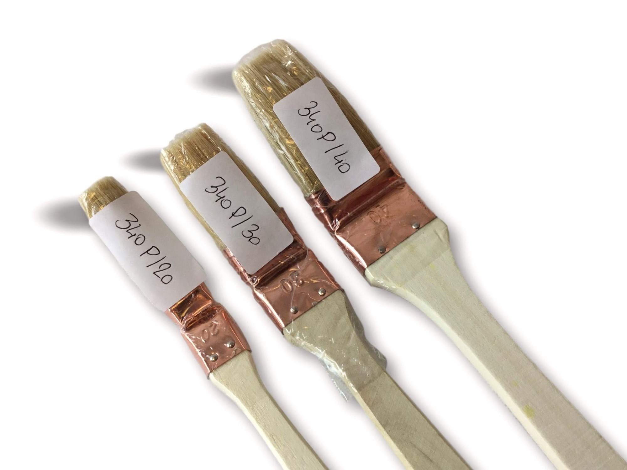 Set di 3 pennelli piatti a testa angolata per pittura radiatori | Larghezza 20, 30, 40 mm | Seta bianca | ghiera rame | Manico in legno | Angoli, persiane, angoli, tubi, accesso difficile | Kibros