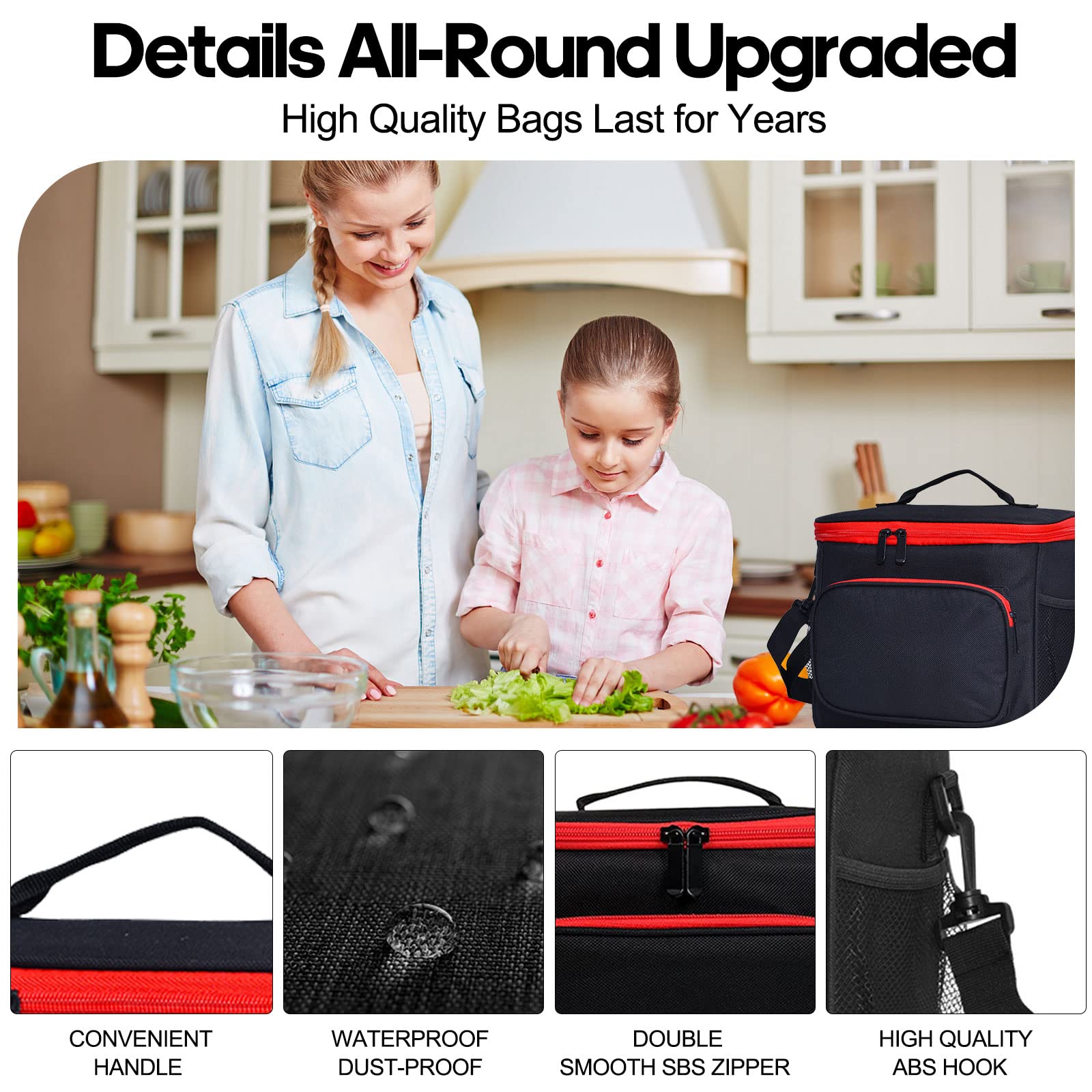 Sac à déjeuner, sacs fourre-tout thermiques de travail, grand sac alimentaire à double compartiment de 10 L pour hommes, enfants, filles, adultes, dames, pique-nique, camping, école, sacs de transpo