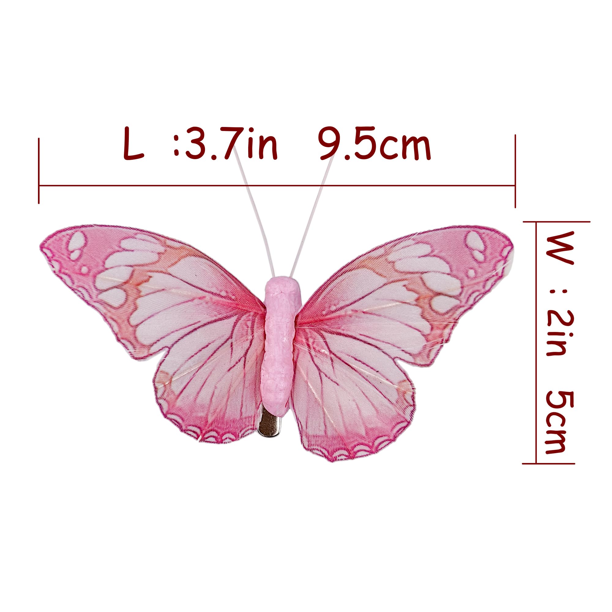 Sztuczne pióro 3D Motyl dekoracje imprezowe zestaw 12 sztuk z klipsem, 6 kolorów różowych ozdób do dekoracji wnętrz, dekoracji na przyjęcie urodzinowe.