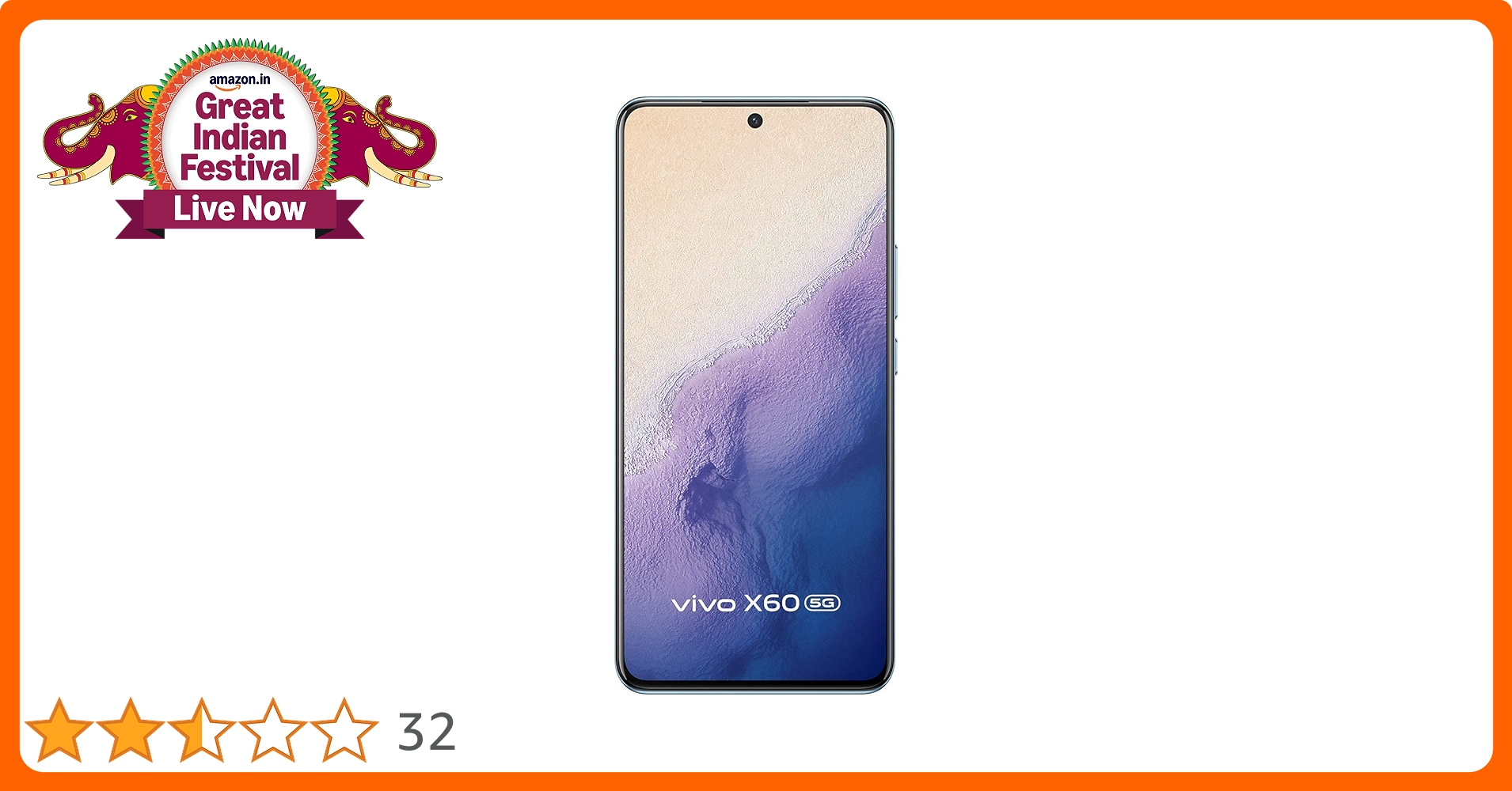 Refurbished) Vivo X60 (Shimmer Blue, 8GB RAM, 128GB Storage
