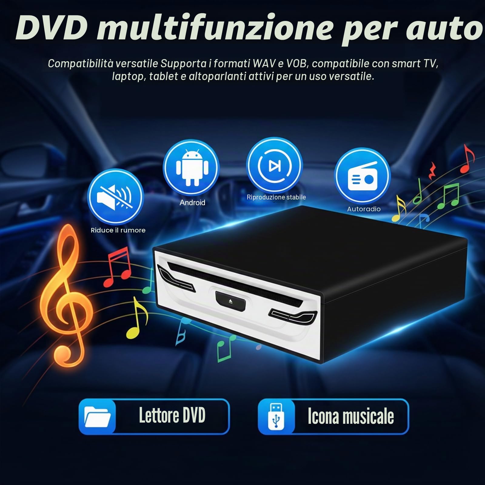 NHOPEEW Lettore CD/DVD USB esterno per auto, laptop e smart TV – Plug & Play USB 2.0, protezione antiurto, compatibile con tablet Android, include cavo USB e supporto | Plug & Play, compatibile con tablet Android, include cavo USB e supporto protezione an