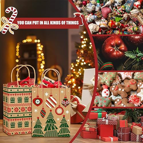Miniatura 6 de Vellibring 24 bolsas de regalo de Navidad de papel kraft con asas, bolsas de papel medianas para recuerdos de fiestas navideñas y suministros de