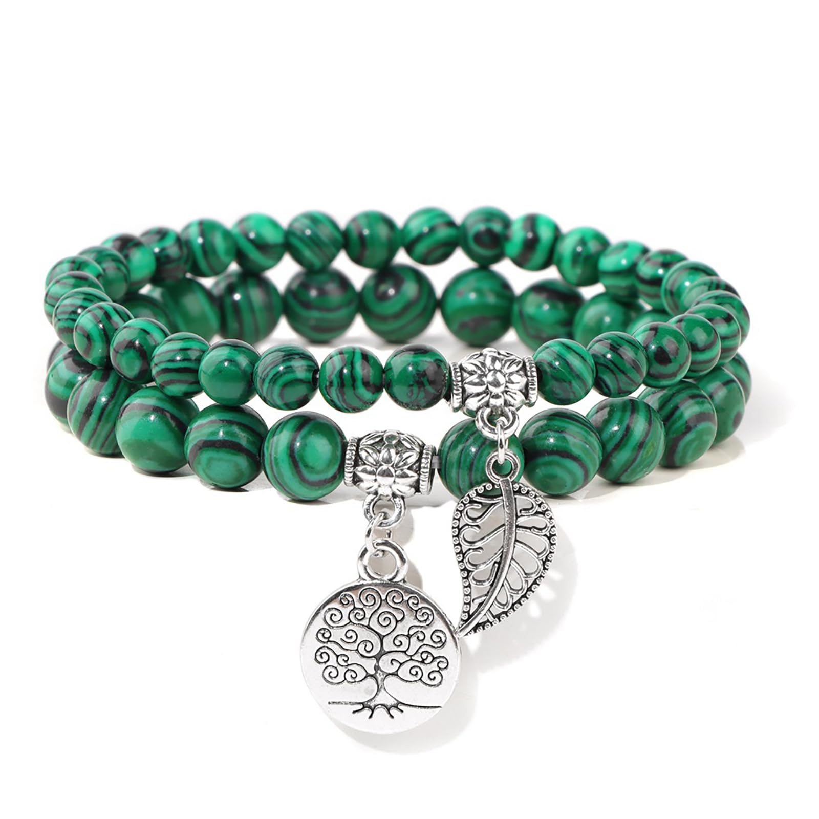 Healing Crystal Bracelet for Women Boho Tree of Life and Leaf Charm Bracelet Crystal Beaded Bracelets Anxiety Spiritual Gemstone Bracelet Natural