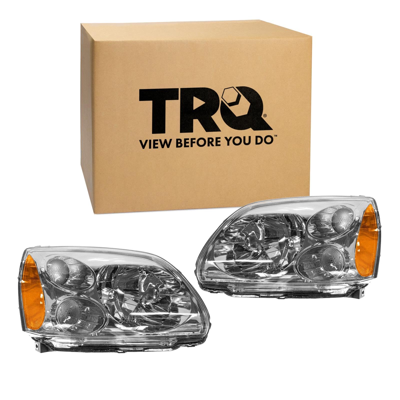 TRQ 2 Piece Headlight Assembly Set Bright Bezel Driver &amp; Passenger Side Compatible with 2004-2012 Mitsubishi Galant MI2502127 MI2503127