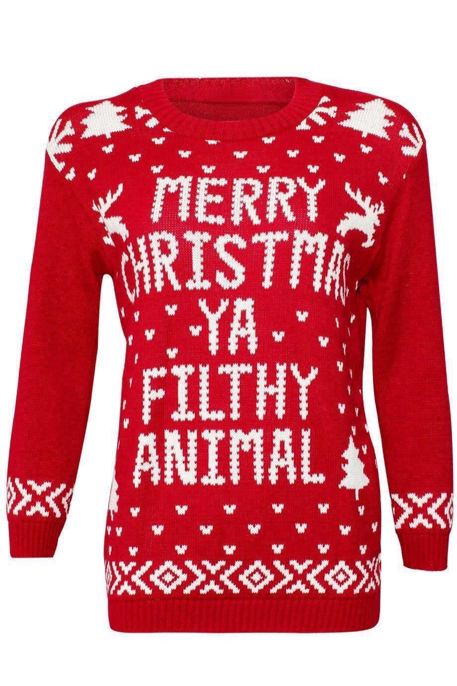 Gostyles Women's Red Gostyles® Merry Christmas Ya Filthy Animal Jumper Funny Novelty Xmas Sweater, Festive Knitwear For Christmas Pullover Tops (, Xxl)