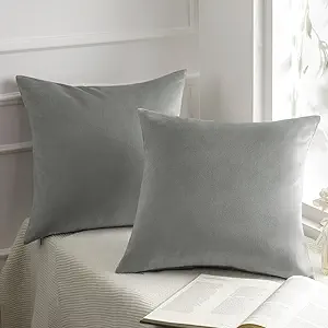Phantoscope Pack of 2 Velvet Decorative Throw Decorative Pillow Cover Soft Solid Square Cushion Case for Couch Mist Grey 20 x 20 inches 50 x 50 cm