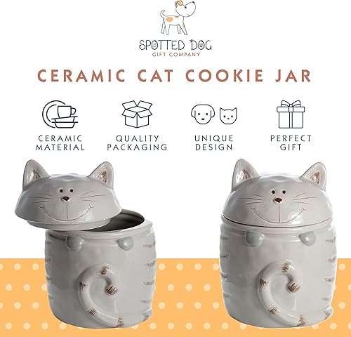 Miniatura 2 de SPOTTED DOG GIFT COMPANY Tarro de galletas para gatos con tapa, recipiente de cocina de cerámica para encimera, lindo recipiente de almacenamiento