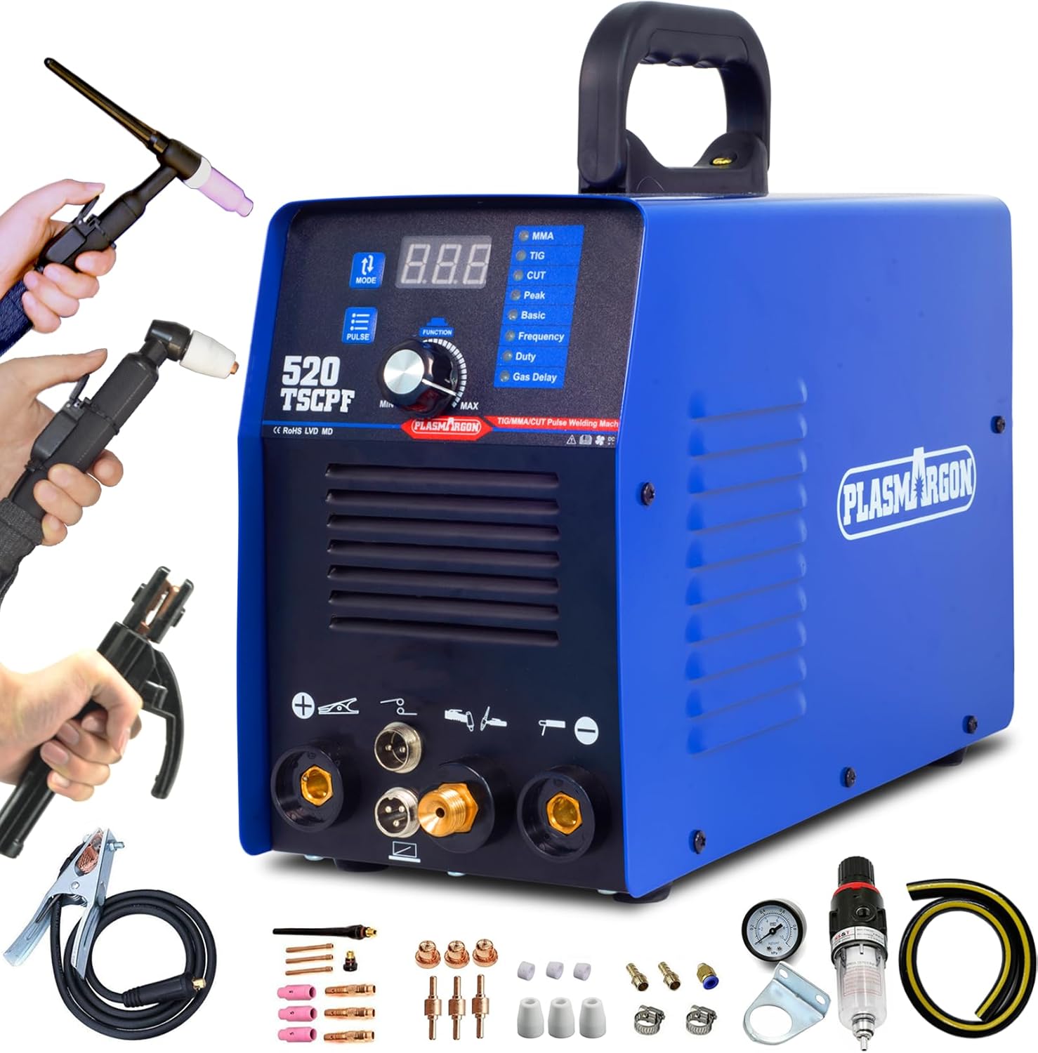 Multi-functional PLASMARGON 520TSCPF Welder and its accessories.