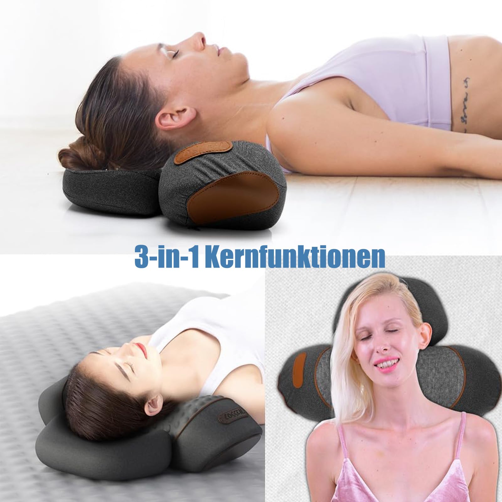 TinyShiatsu 3in1 Massage Kopfkissen, Nackenmassagegerät Elektrisch mit Wärme, Ergonomic Massagekissen Rücken für Unteren Rücken, Nacken (SH)