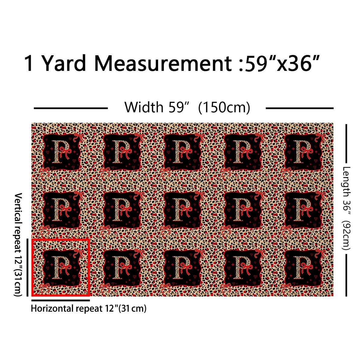 Homemissing Rosso marrone leopardo Tessuto 460x150cm rosso Bowknot Tessuti per cucire artigianato lettera iniziale P morbido flanella arredamento interno per progetti fai da te a casa Cute Girly Bow