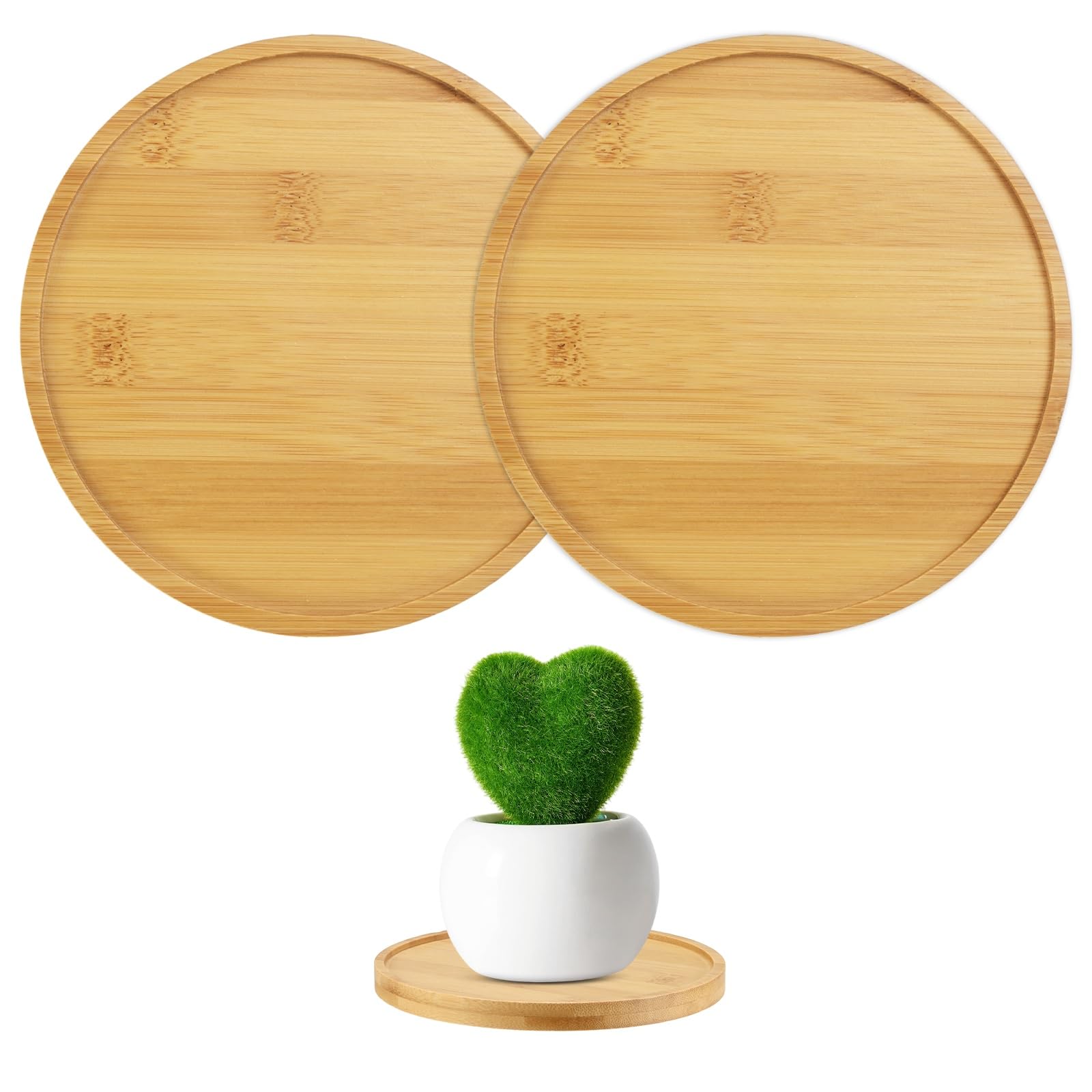 M METERXITY 2-Pack Bamboo Plant Saucer, 5.91 Inch / 15cm ID Round Flower Pot Plant Saucers for Indoor/Outdoor/Succulent, Wood Drip Tray [6.3 Inch/16cm OD]