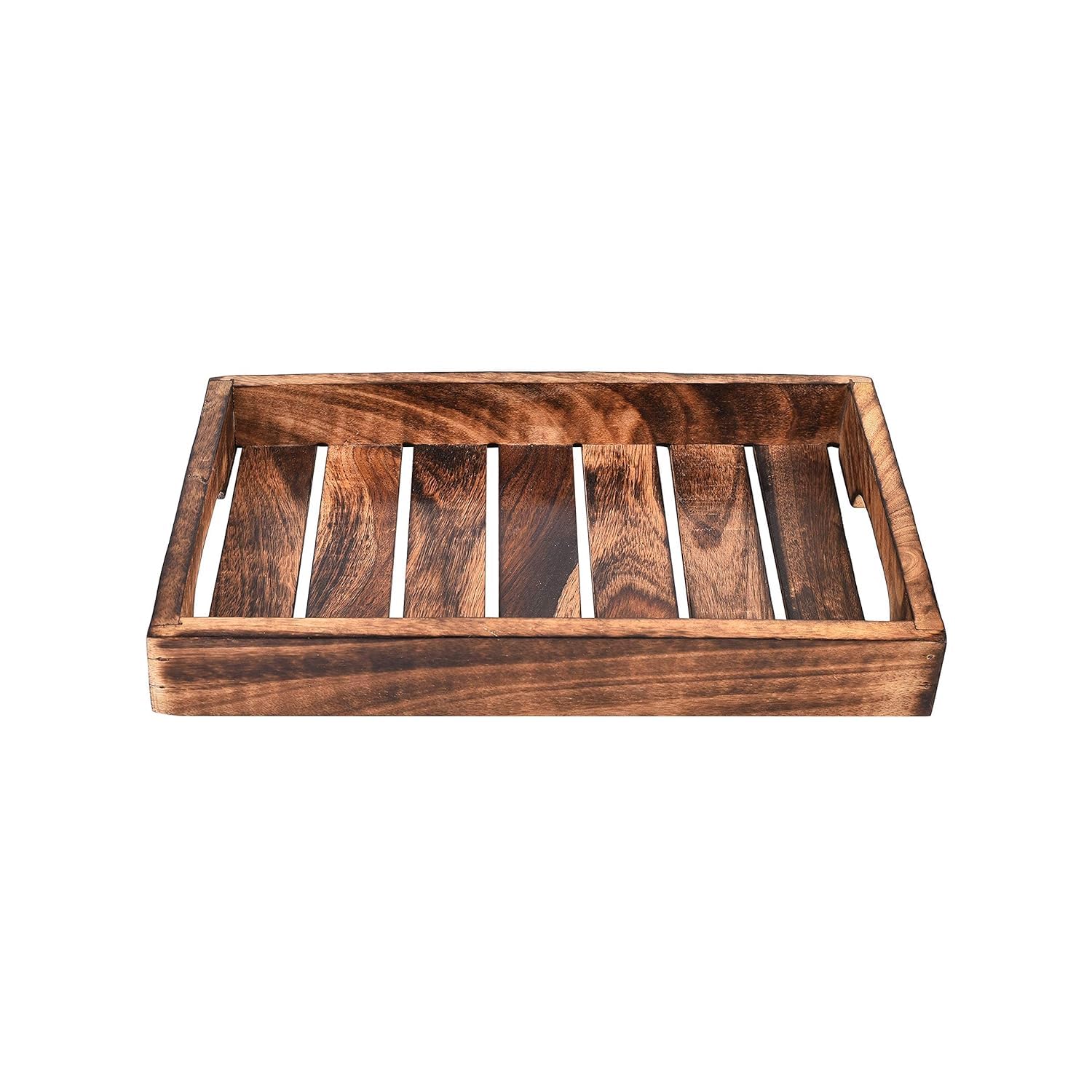 Craft Expertise Mango Wood Serving Tray – Rectangular Wooden Tray for Coffee, Tea, Drinks & Snacks – Rustic Kitchen & Dining Organizer for Living Room, Restaurant (11.5 x 7 x 1.5 Inches) 2