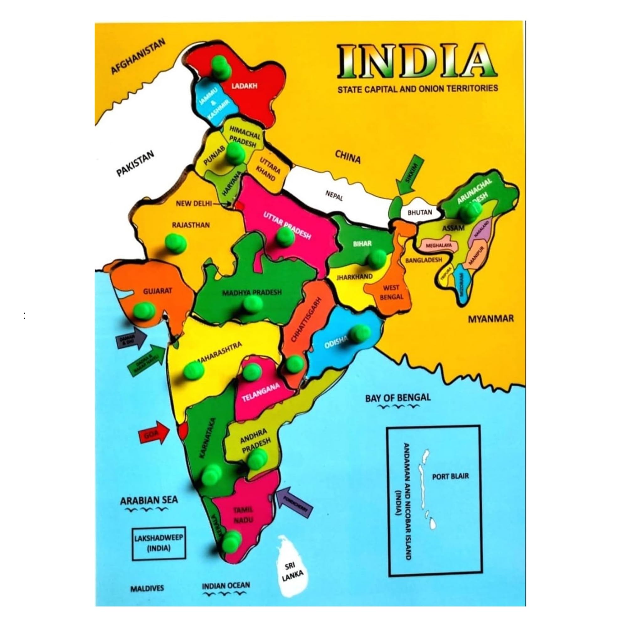 ReneReit Wooden Activity Educational Map of India Shape Sorting and Color Learning Teaching for Kids Preschool Learning BIS Certified - Multicolor
