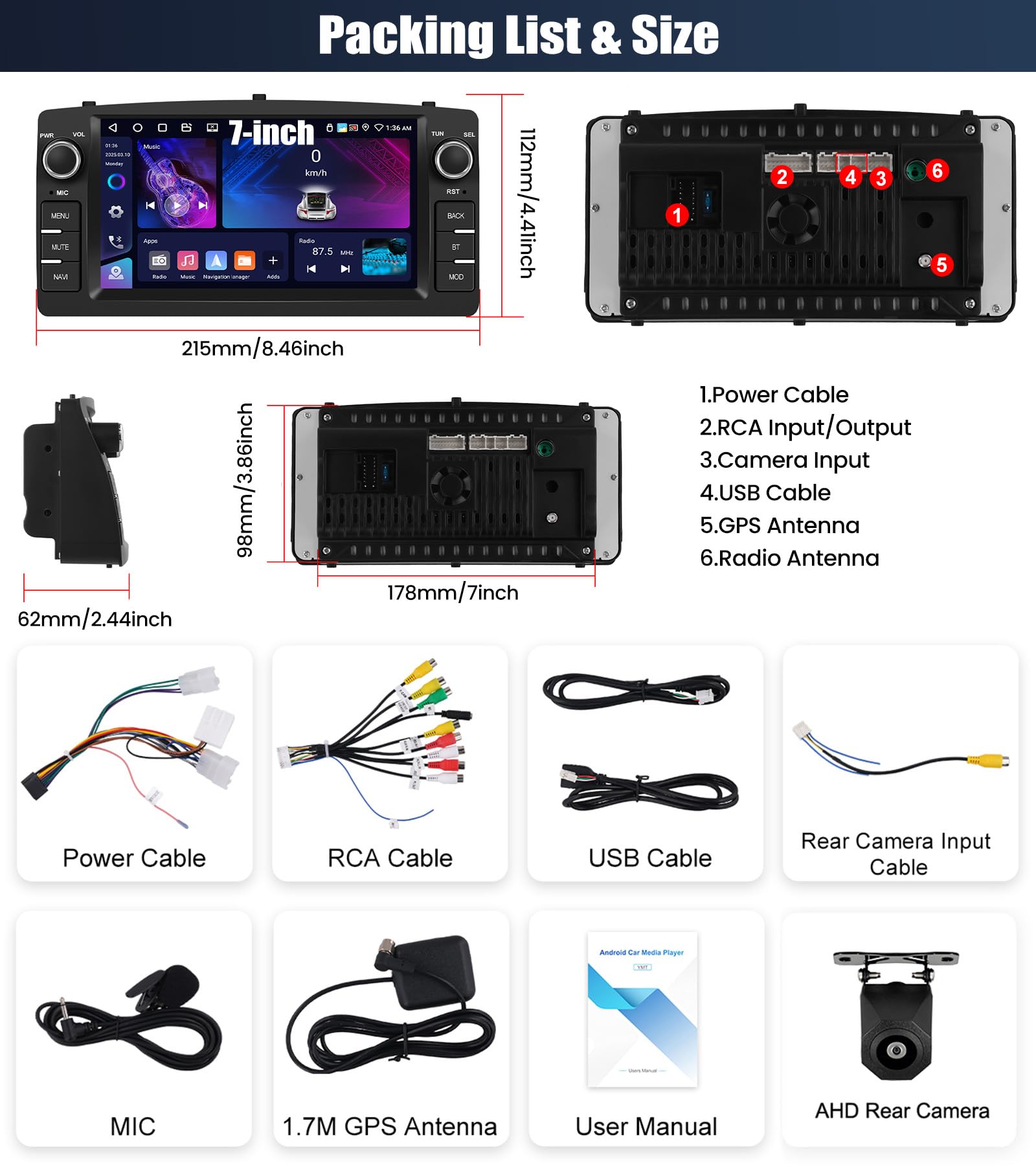 CAMECHO 4+64G 7 Pulgadas Autoradio Android 15 para Toyota Corolla E120 E130 2000-2007 y BYD F3 2006-2013, Radio Bluetooth con CarPlay Inalámbrico Android Auto FM RDS GPS Wi-Fi + Cámara Trasera