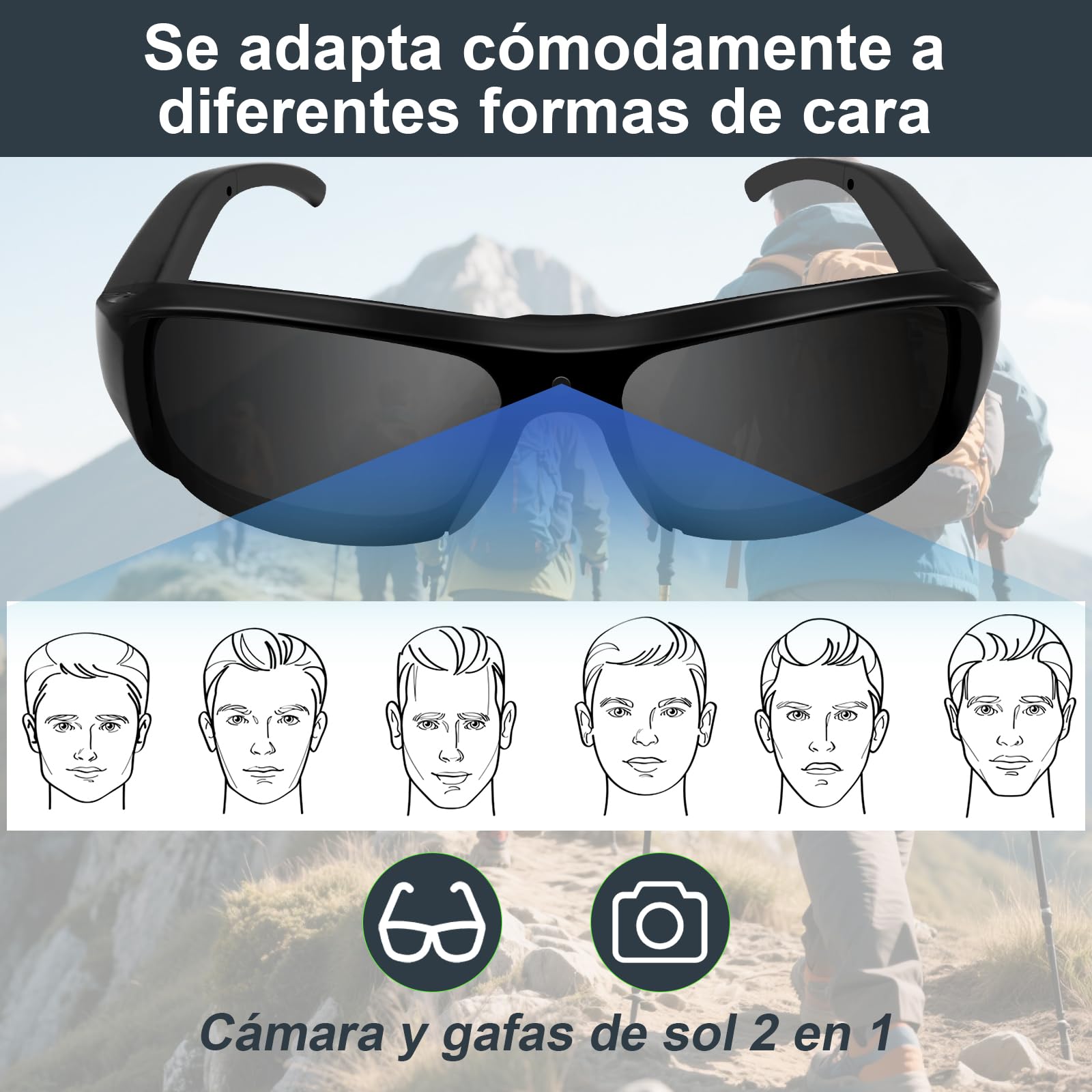 Gafas Espía Cámara HD1080P, Gafas de Sol Espía con Cámara Oculta, Gafas Camara Camuflada Tomar Fotos y Vídeos para Actividades al Aire Libre Cámara de Acción con Protección UV