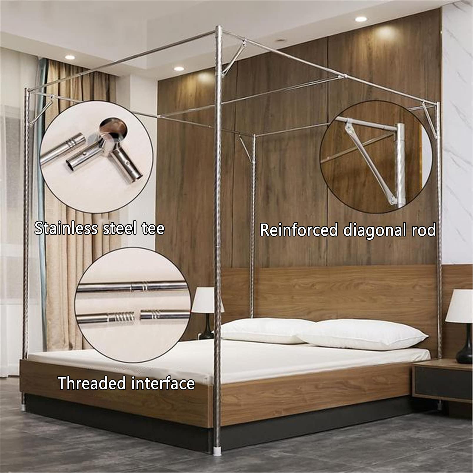 Support moustiquaire pour lit ciel de lit à quatre coins - En acier inoxydable - Pour baldaquin - Cadre pour lit Twin/Full/Queen/California King Size/California King Size 33 mm, 1,8 x 2 m