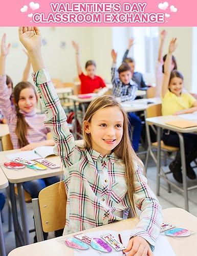 Miniatura 7 de 28 piezas de juguete para ansiedad con forma de corazón con tarjeta del día de San Valentín para niños, kit de intercambio escolar de San Valentín