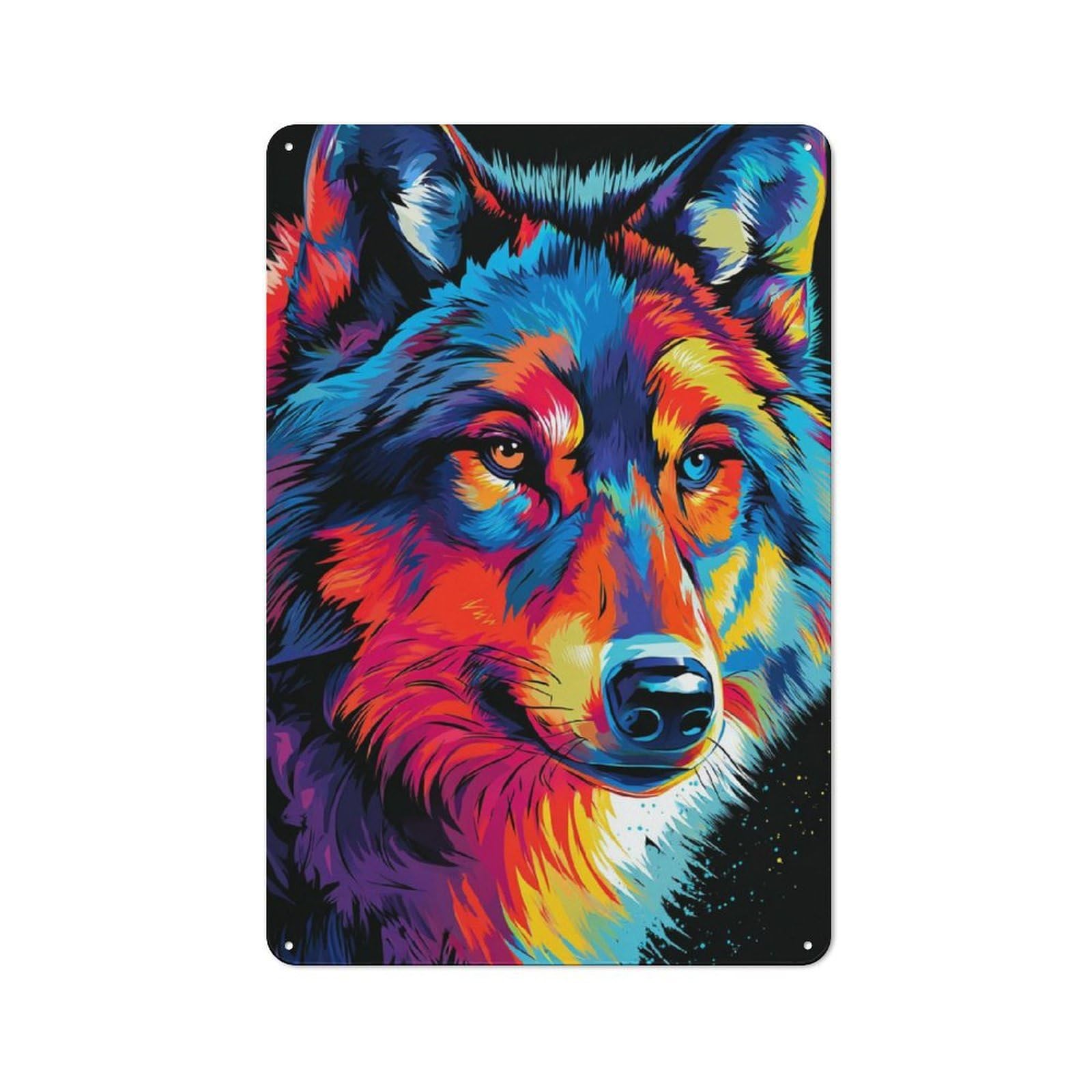 Junmoney Colorful Wolf Portrait Artwork -5 Country Metal Sign With Design 30X20cm, Farmhouse Farmhouse Wall Decor For Kitchen, Cottage, Porch Or Garden Room