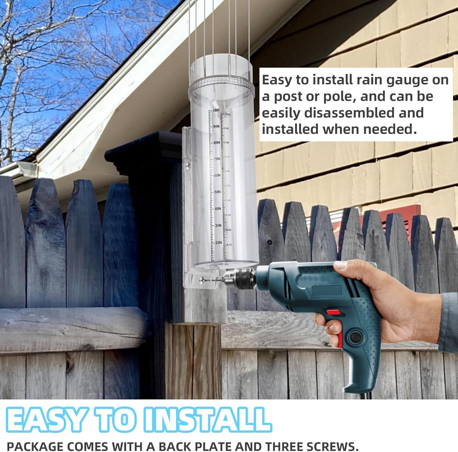 Rain Gauge Outdoor Tube,10"Capacity Easy-to-Read Large Rain and Snow Gauge with Mounting Bracket,Freeze Proof Rain Gauge for Yard Garden Rainfall Measure,Precise Professional Accurate to 0.01 inch