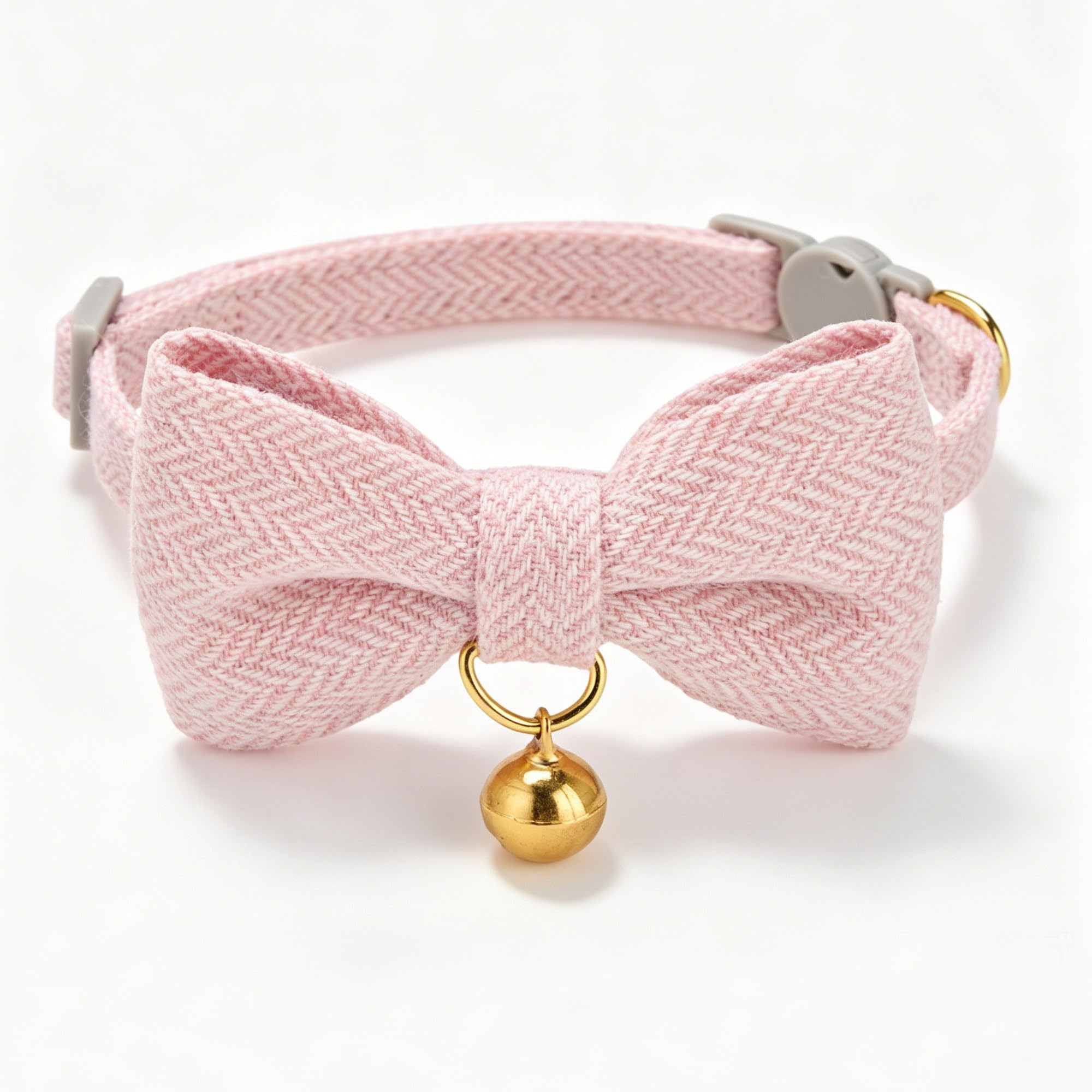 YUDOTE Cat Collar with Bow Tie, Blush Pink Herringbone Breakaway Cat Collar with Bell, Adjustable Safety Kitten Collar for Cats, Stylish Fabric Pet Neckwear(BLPK,TW)