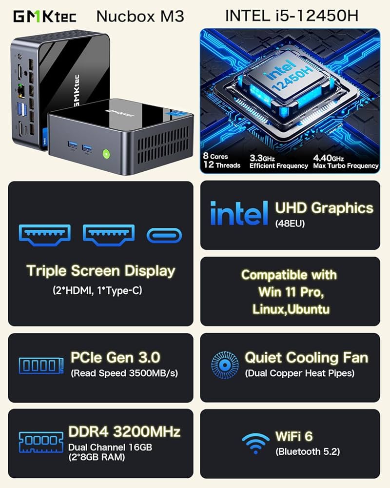 Amazon.com: GMKtec M3 Mini PC Intel i5-12450H (8C/12T, up to
