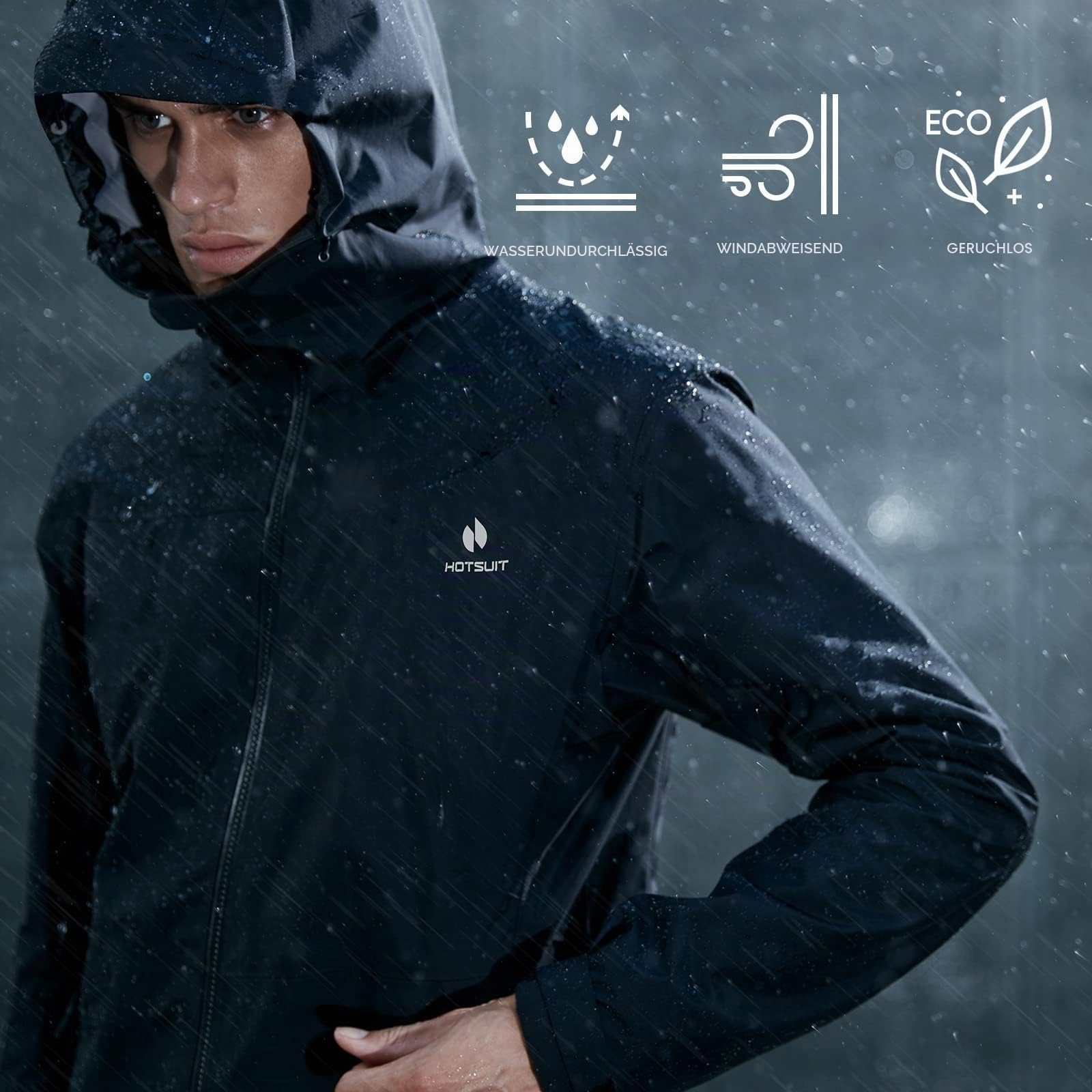 HOTSUIT Herren Sauna Trainingsanzug mit Reißverschluss, Fitness Schwitzjacke, Hose, Ganzkörper-Trainingsanzug, Schwarz