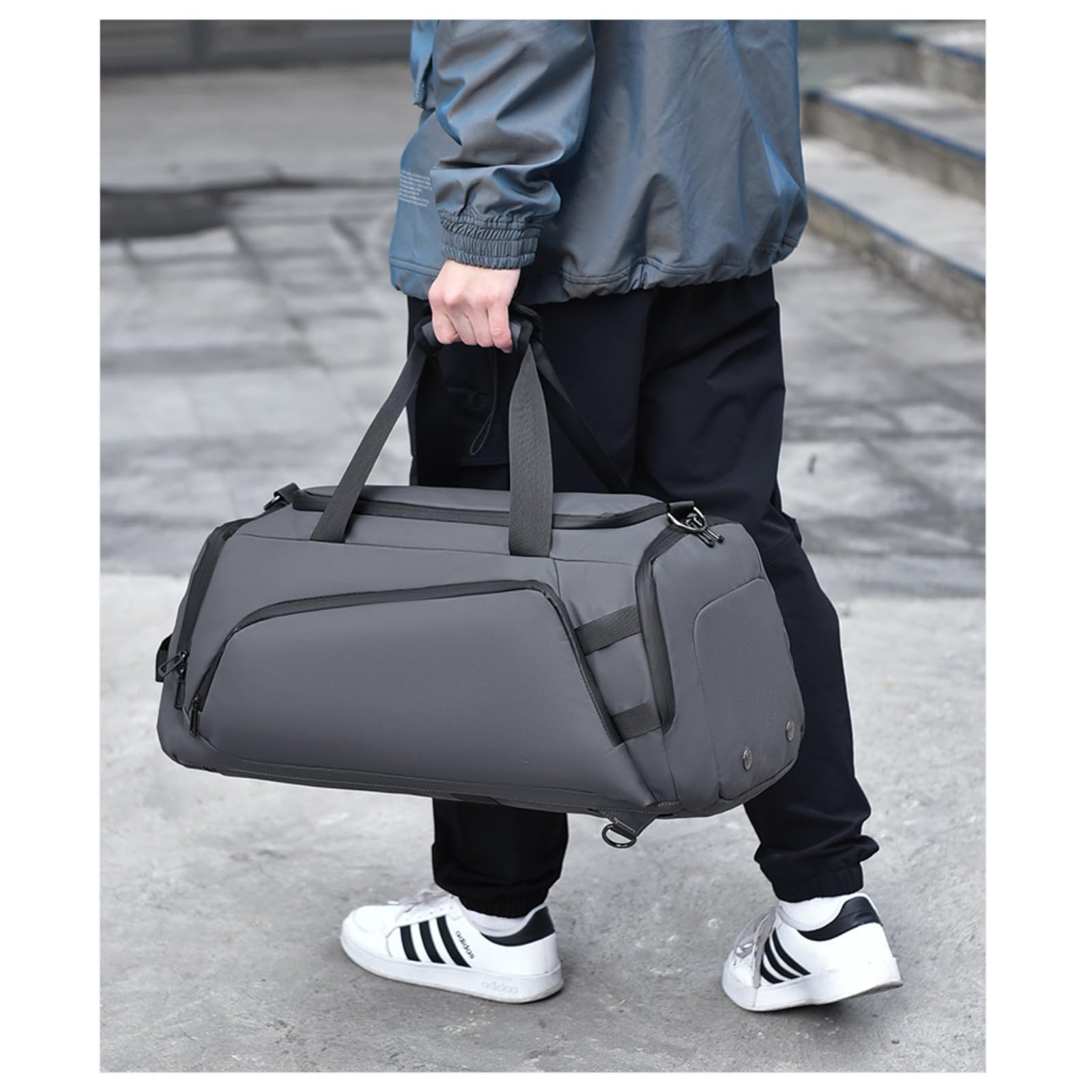 Borsone Palestra Uomo Donna Impermeabile con Scomparto Scarpe Tasca Umida Borsa Sportiva Viaggi Palestra Piscina Campeggio (Grigio)