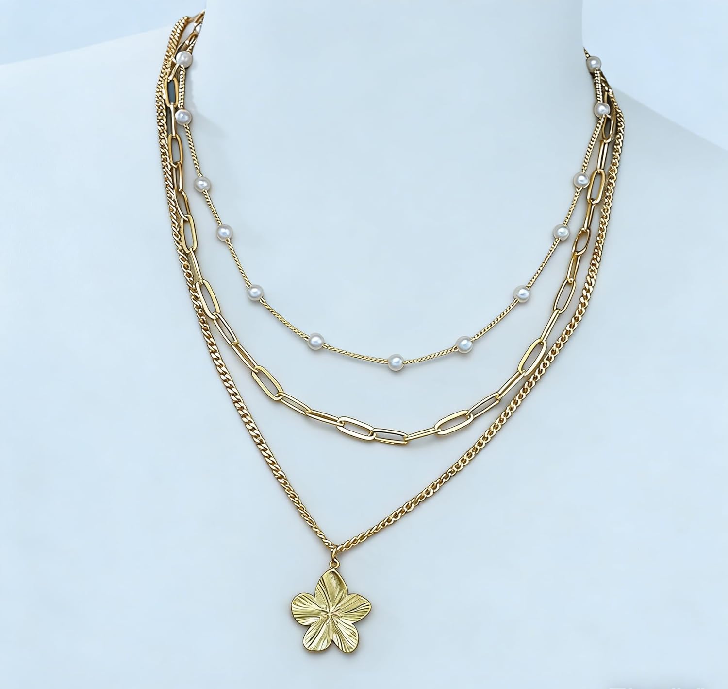 3 Layered Gold Flower Pendant Necklaces for Women Stackable Rope Snake Box Chain Choker Set Trendy Floral Charm Multi Layer Necklace for Daily Party Wear - Image 7