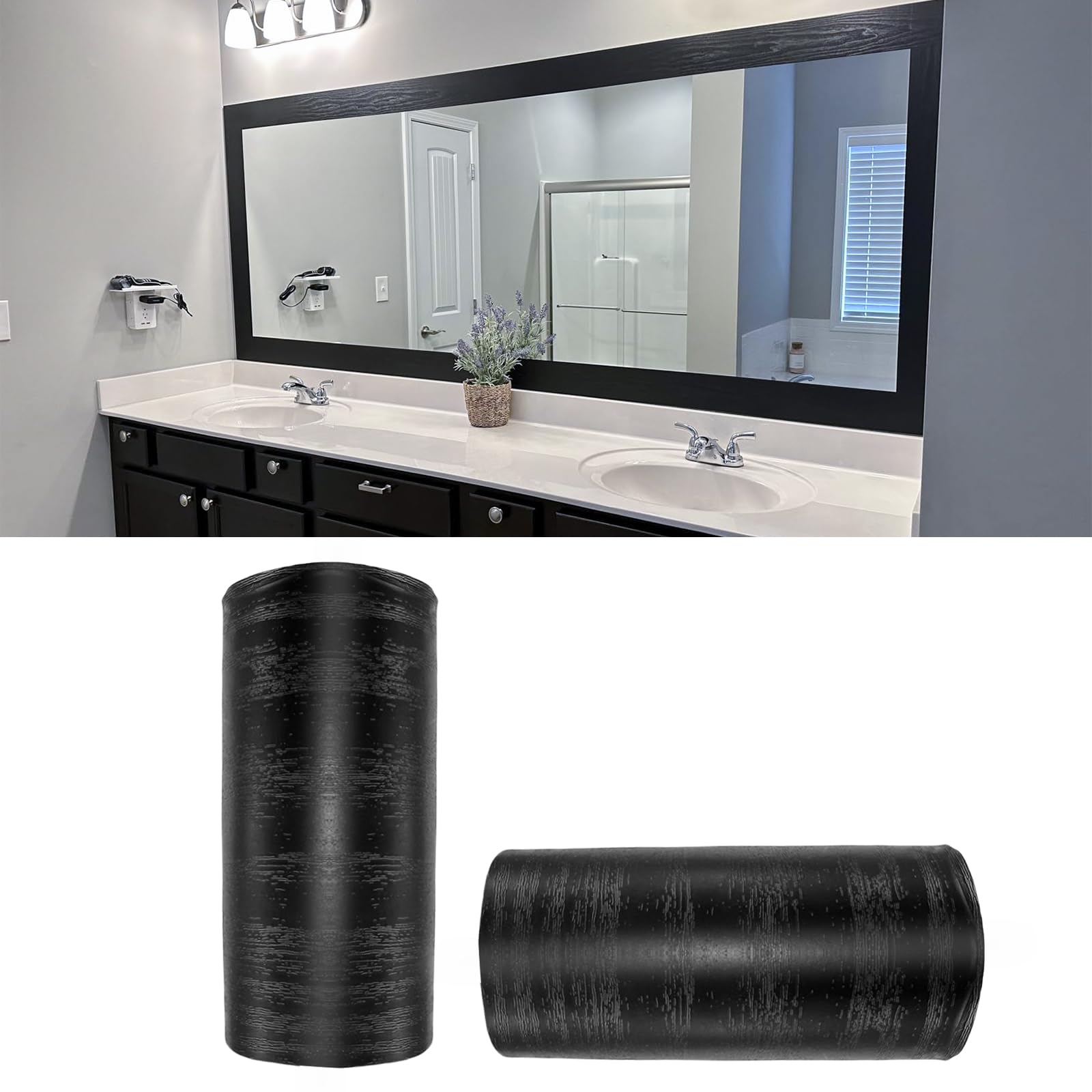 YESUS Dark Grey Wood Grain 3D 10M Wallpaper Frame Removable PVC Waterproof Peel and Stick Wallpaper,Bathroom Frame Sticker Wall Decor 3.93" x 32.8" (